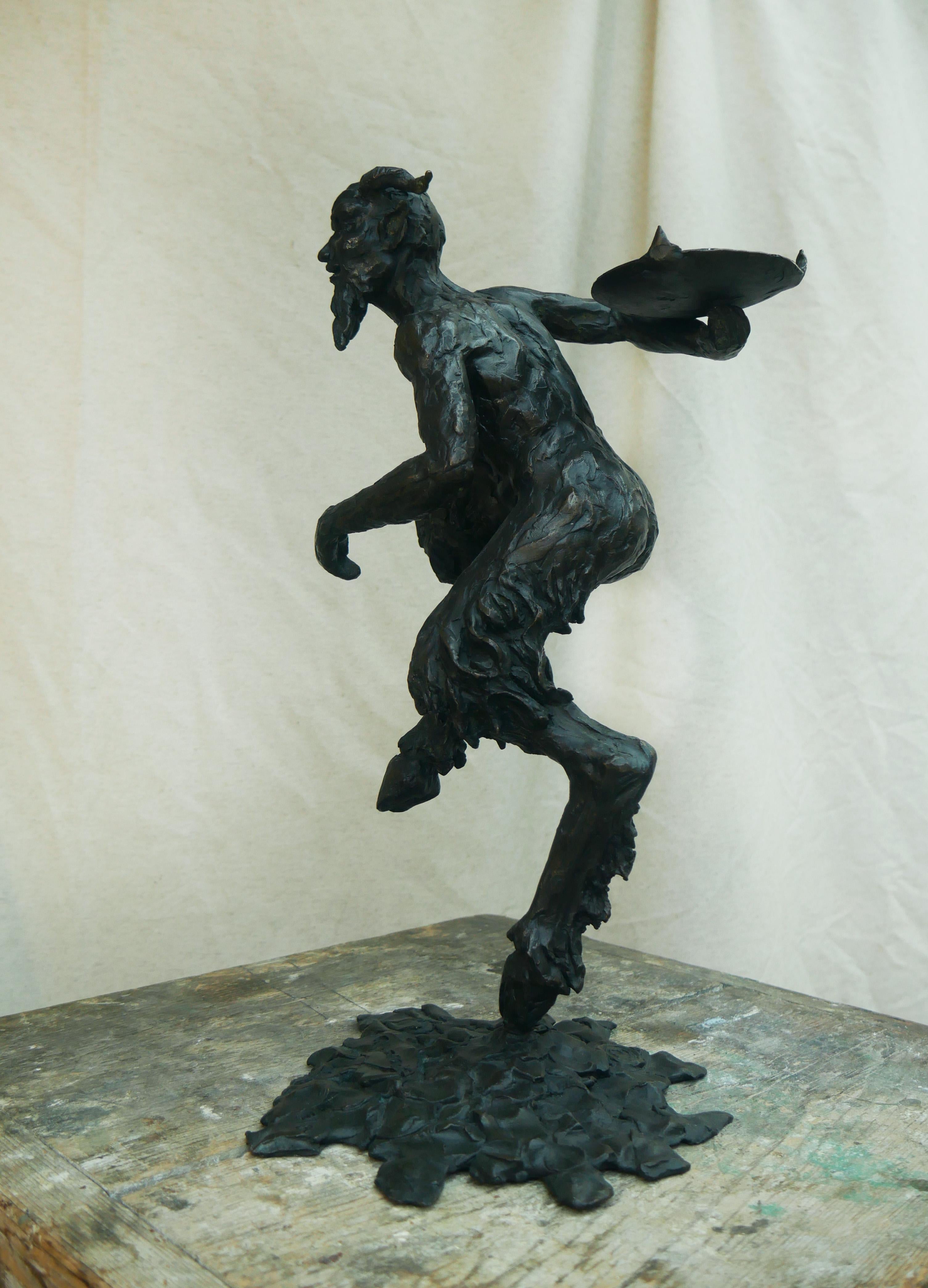 Bronzato Portacandele Dancing Faun in bronzo di Patrick Laroche in vendita
