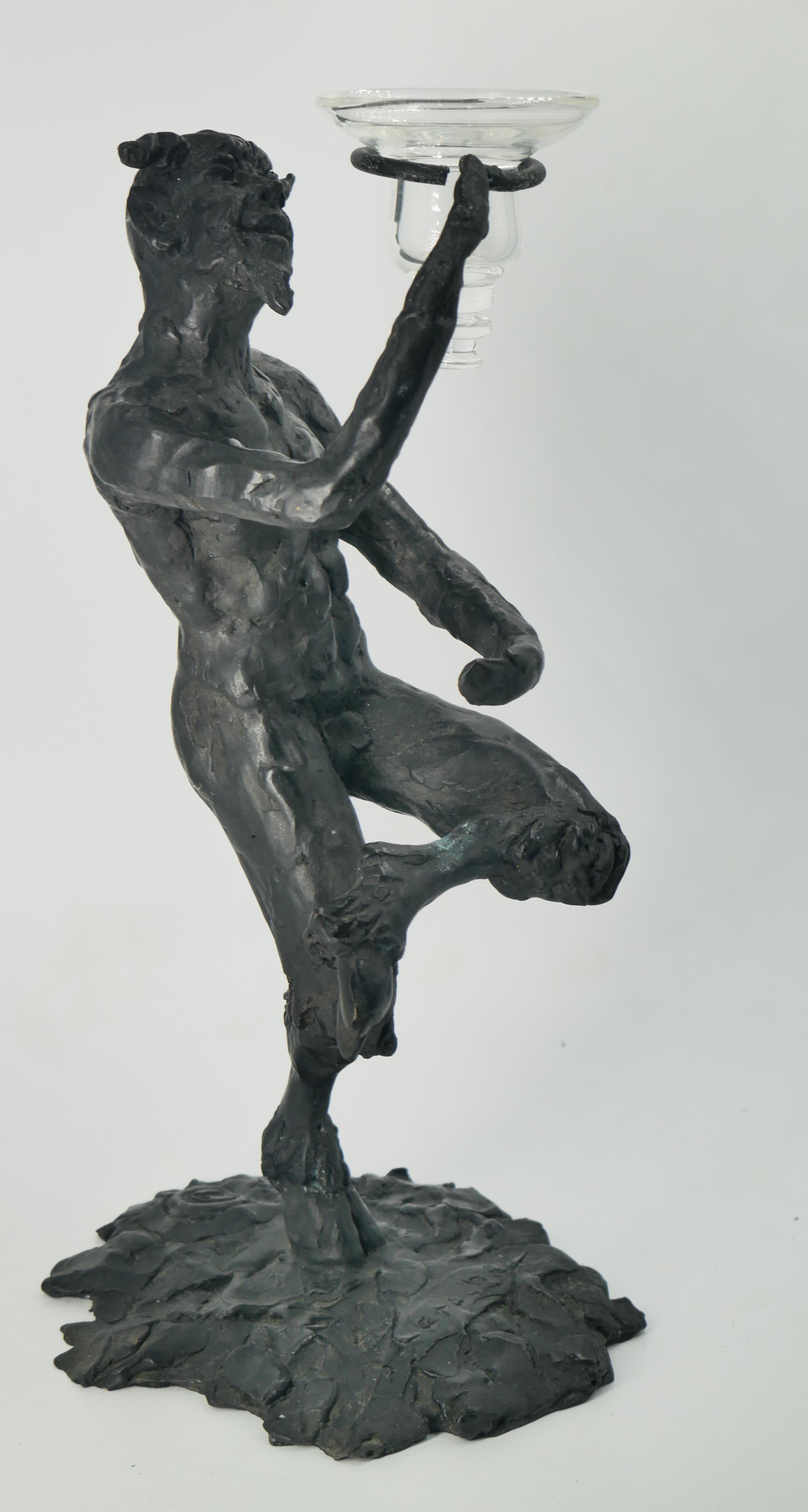 Bronzato Portacandele Dancing Faun in bronzo di Patrick Laroche in vendita