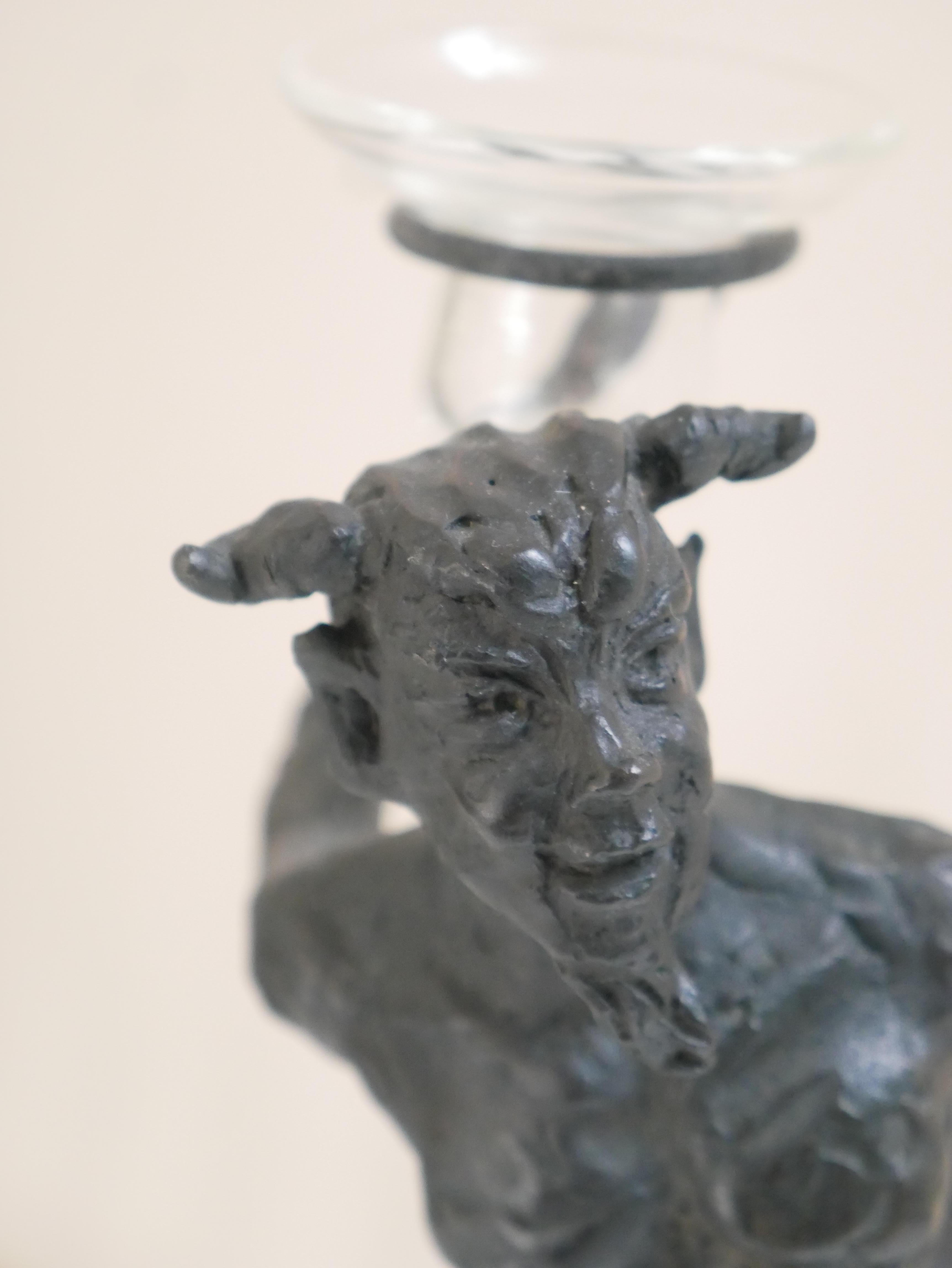 Bronzato Portacandele Dancing Faun in bronzo di Patrick Laroche in vendita