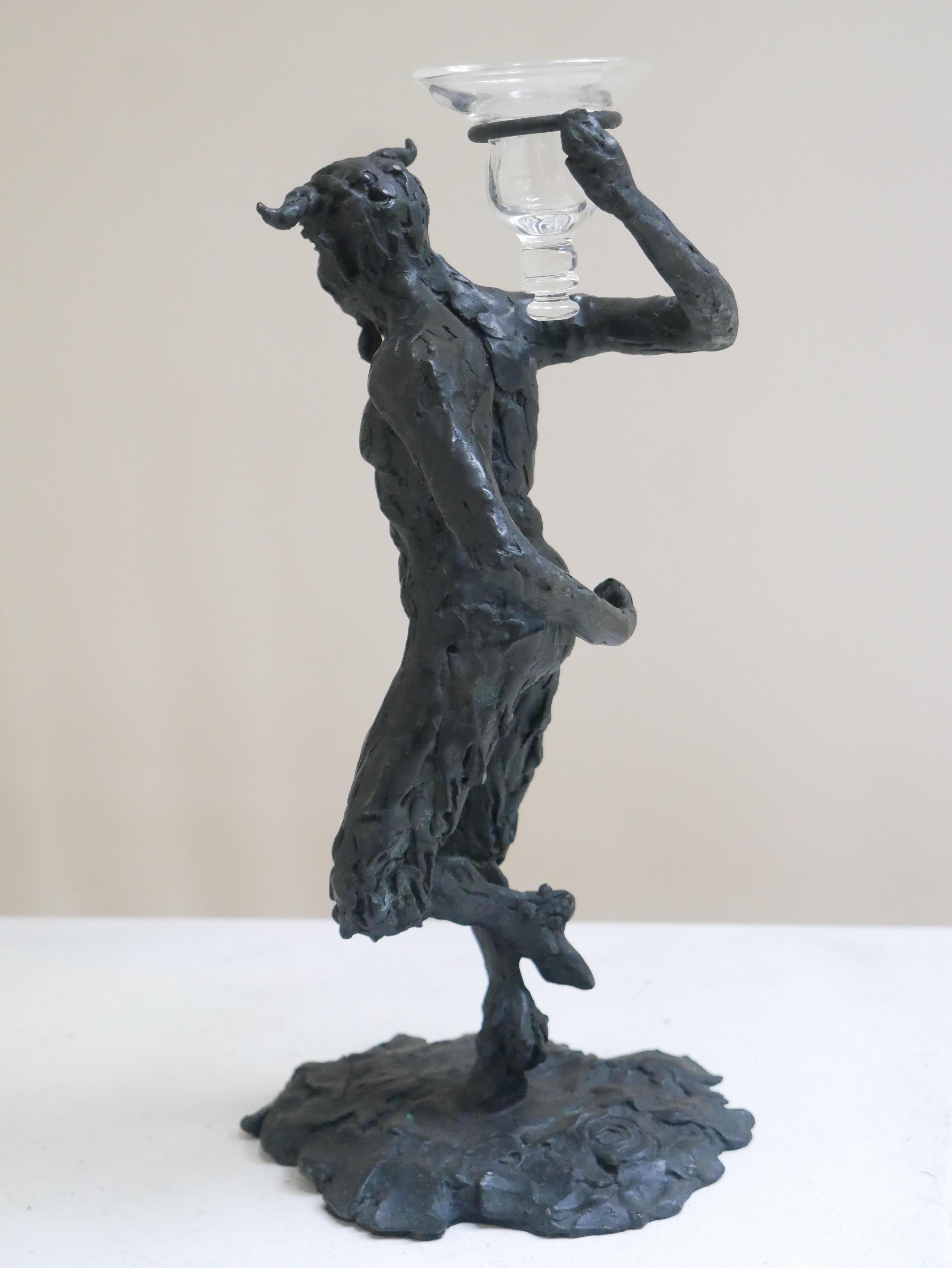 Effet bronze Porte-bougies faune dansant en bronze de Patrick Laroche en vente