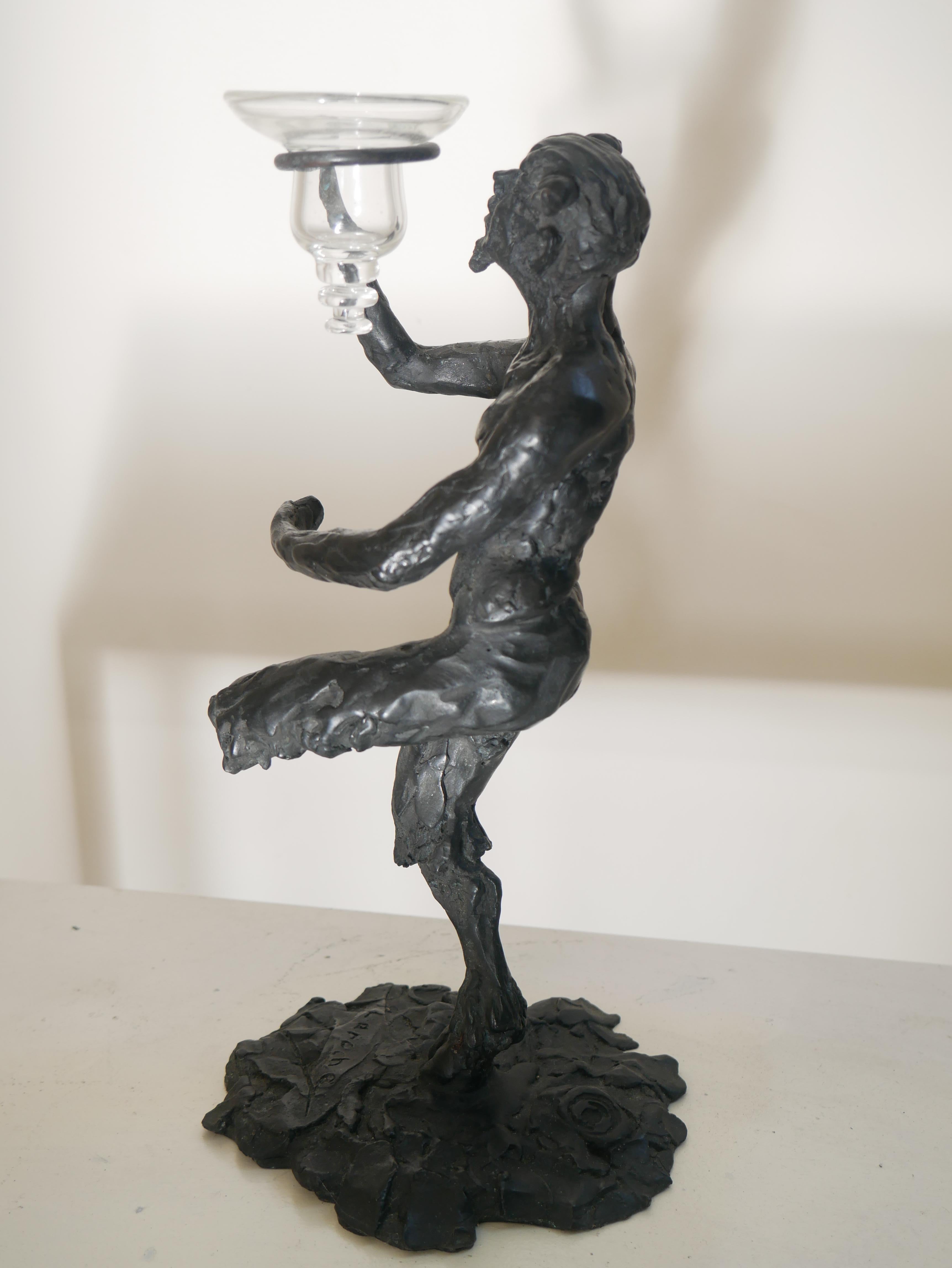 Bronzo Portacandele Dancing Faun in bronzo di Patrick Laroche in vendita
