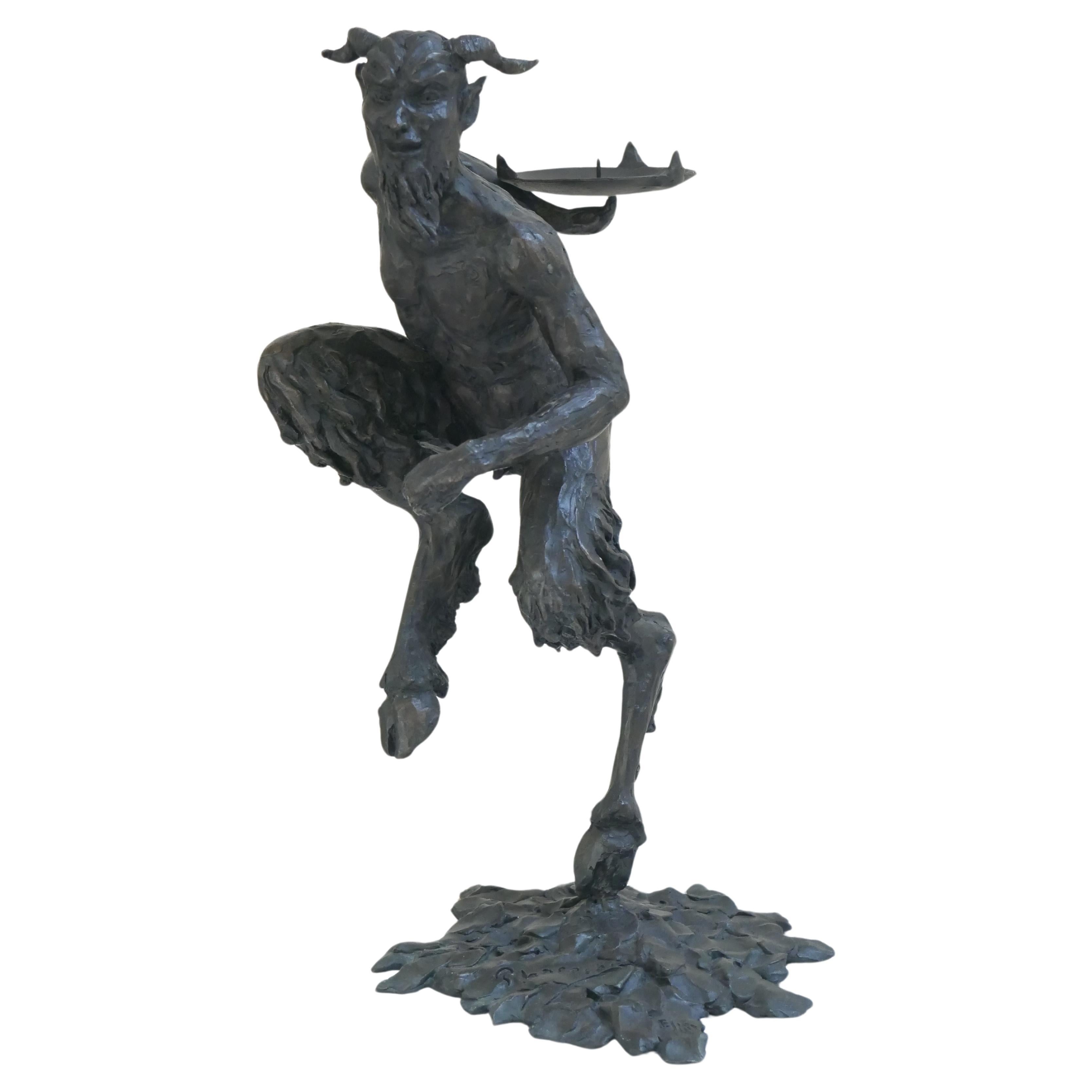 Dancing Faun Candle holder in bronze by Patrick Laroche
