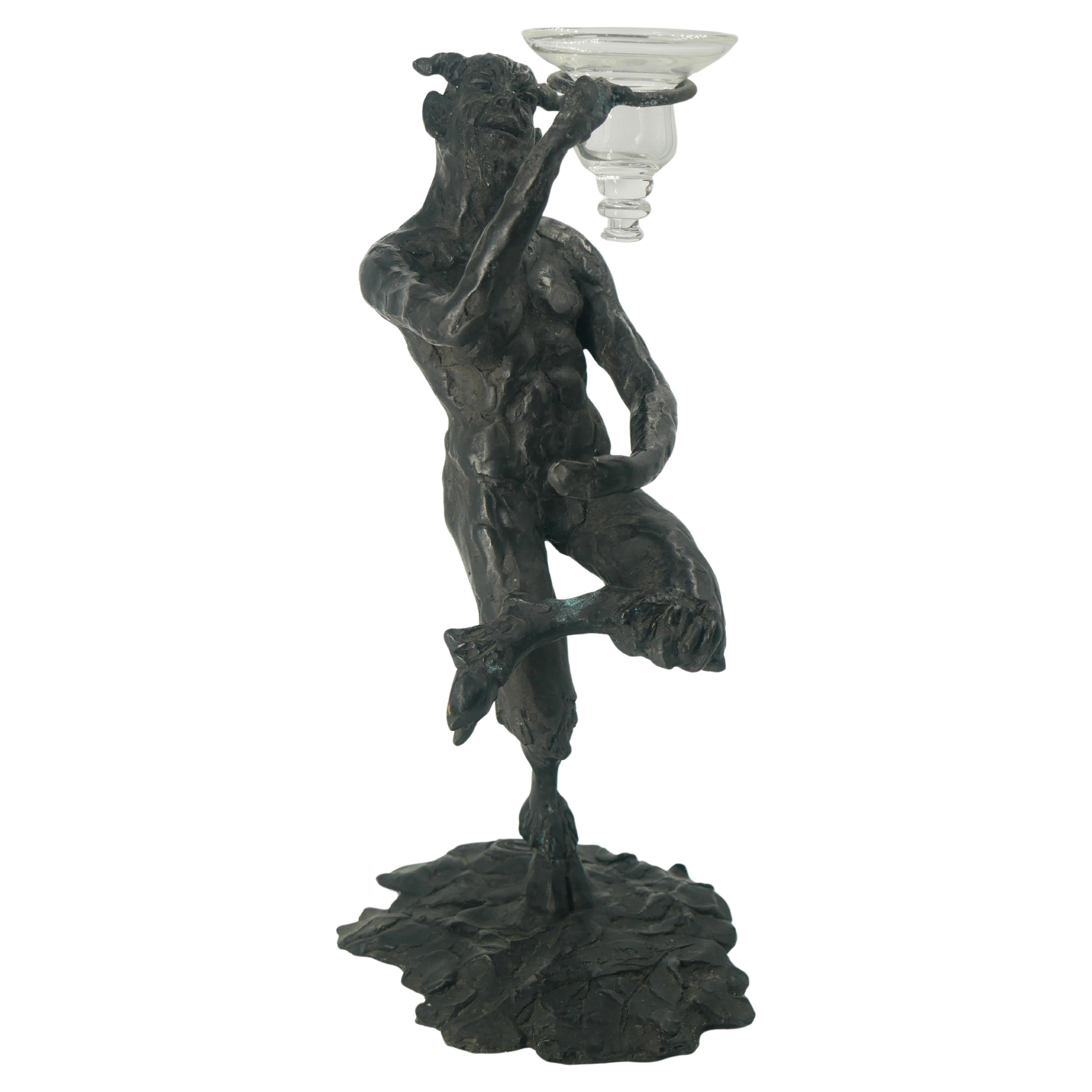Portacandele Dancing Faun in bronzo di Patrick Laroche