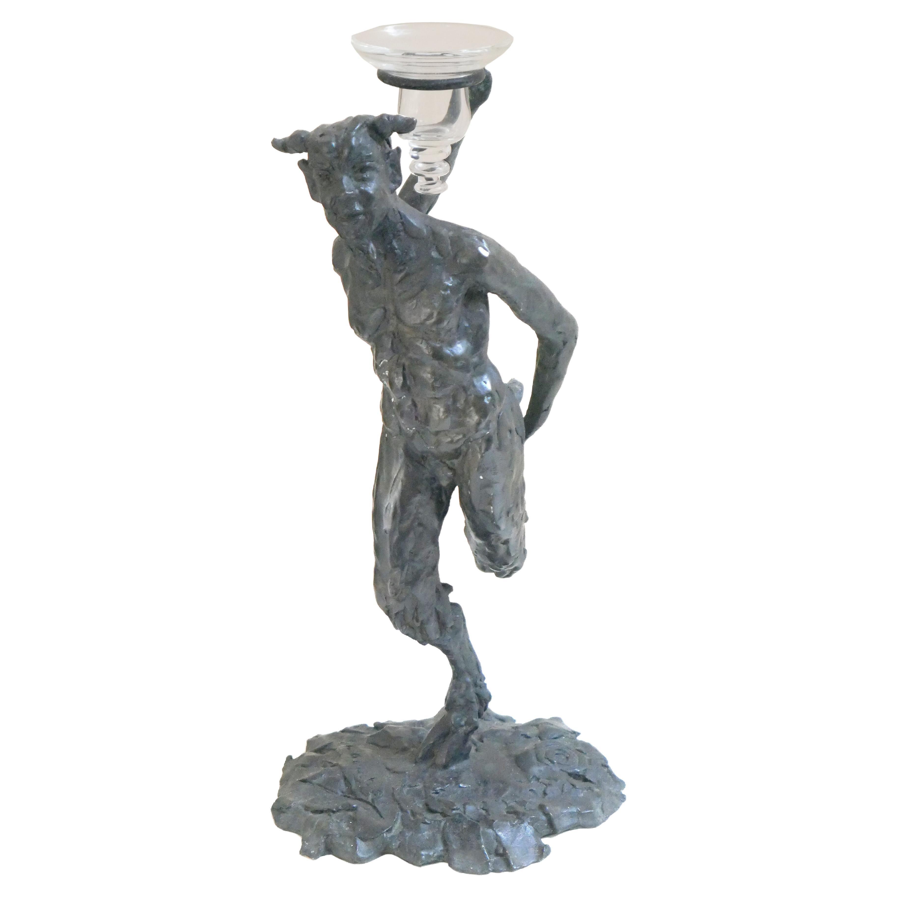 Portacandele Dancing Faun in bronzo di Patrick Laroche