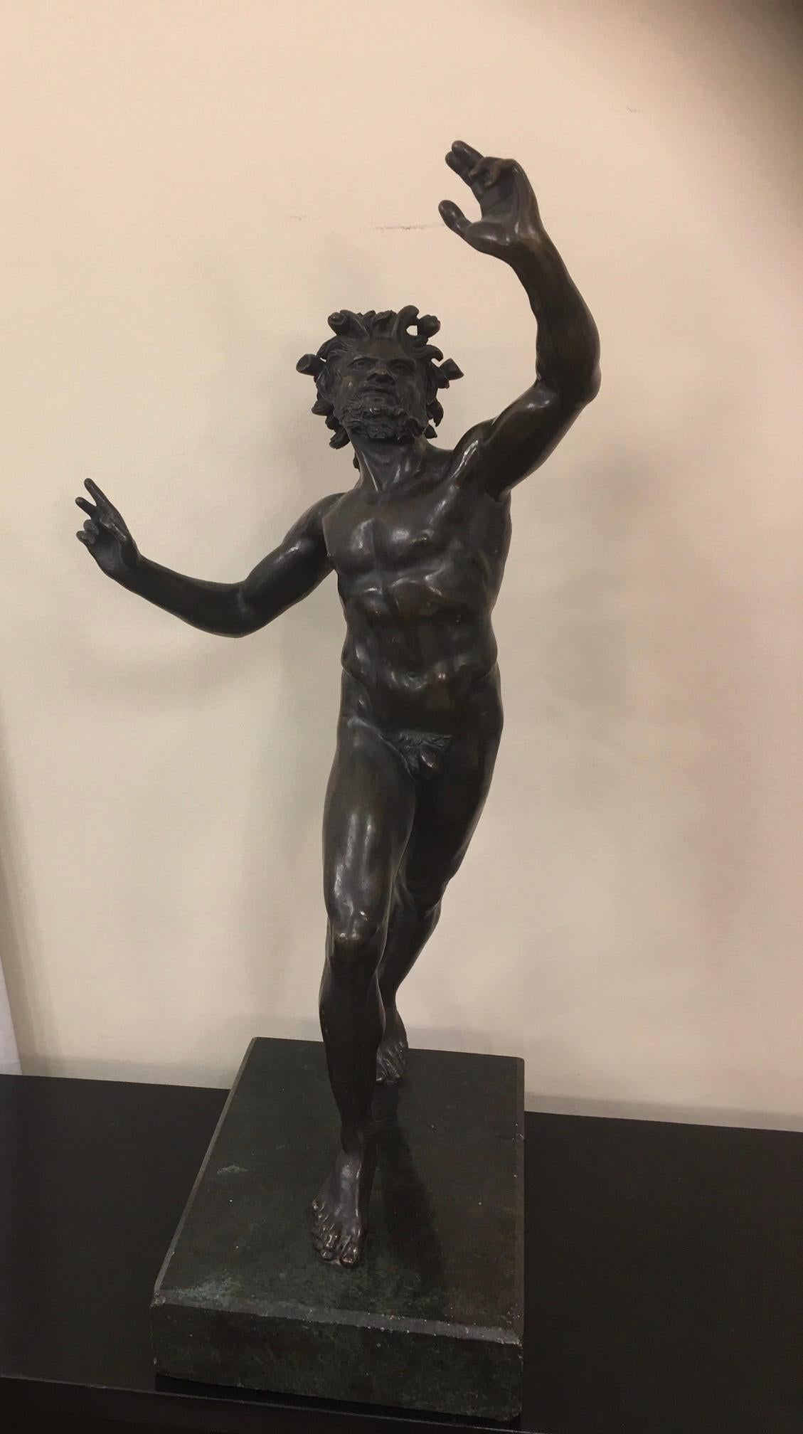 Italian Dancing Faun from Pompeii in Bronze, Naples, 19th For Sale