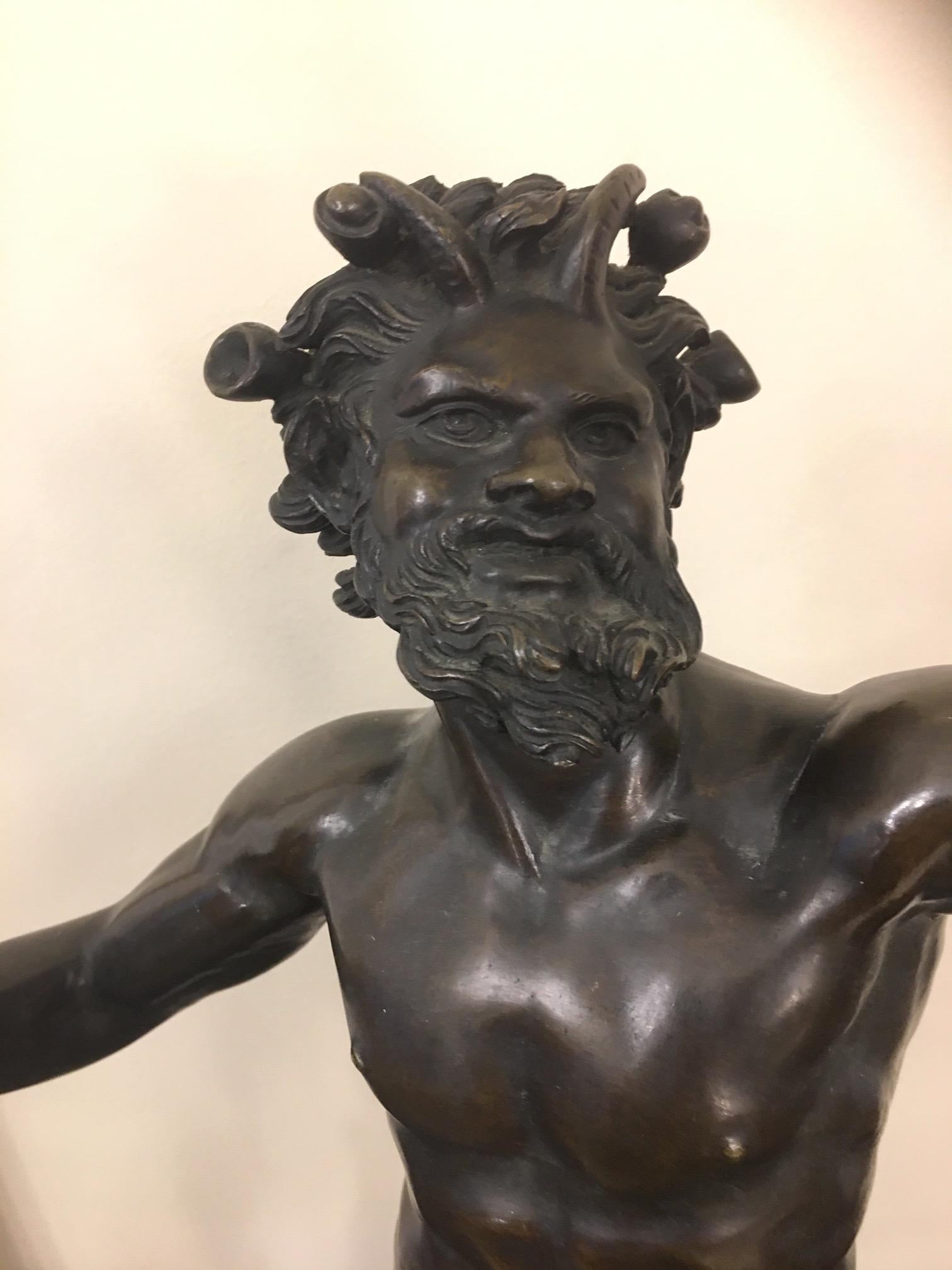 Dancing Faun from Pompeii in Bronze, Naples, 19th In Fair Condition For Sale In Nice, FR