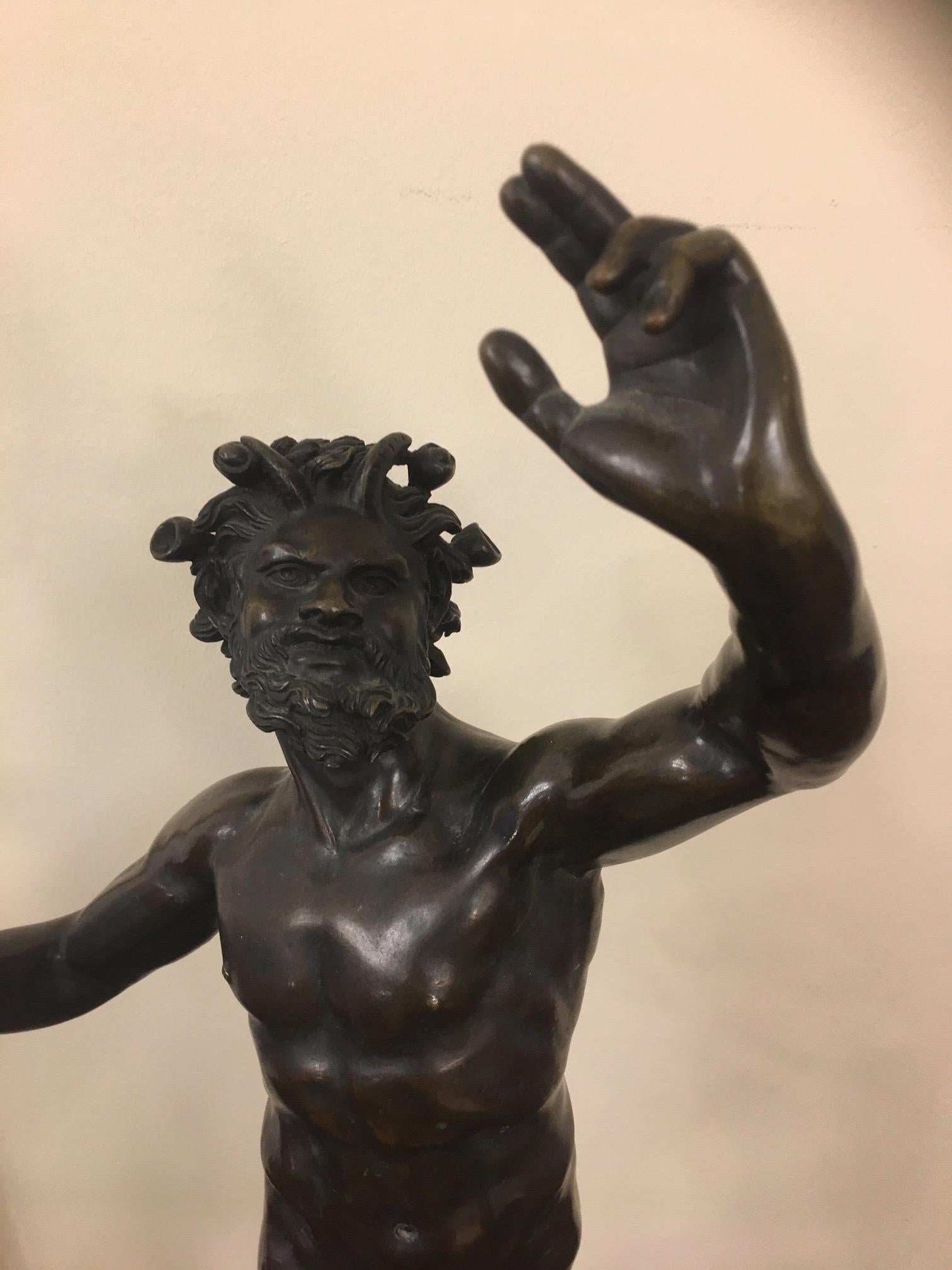 19th Century Dancing Faun from Pompeii in Bronze, Naples, 19th For Sale