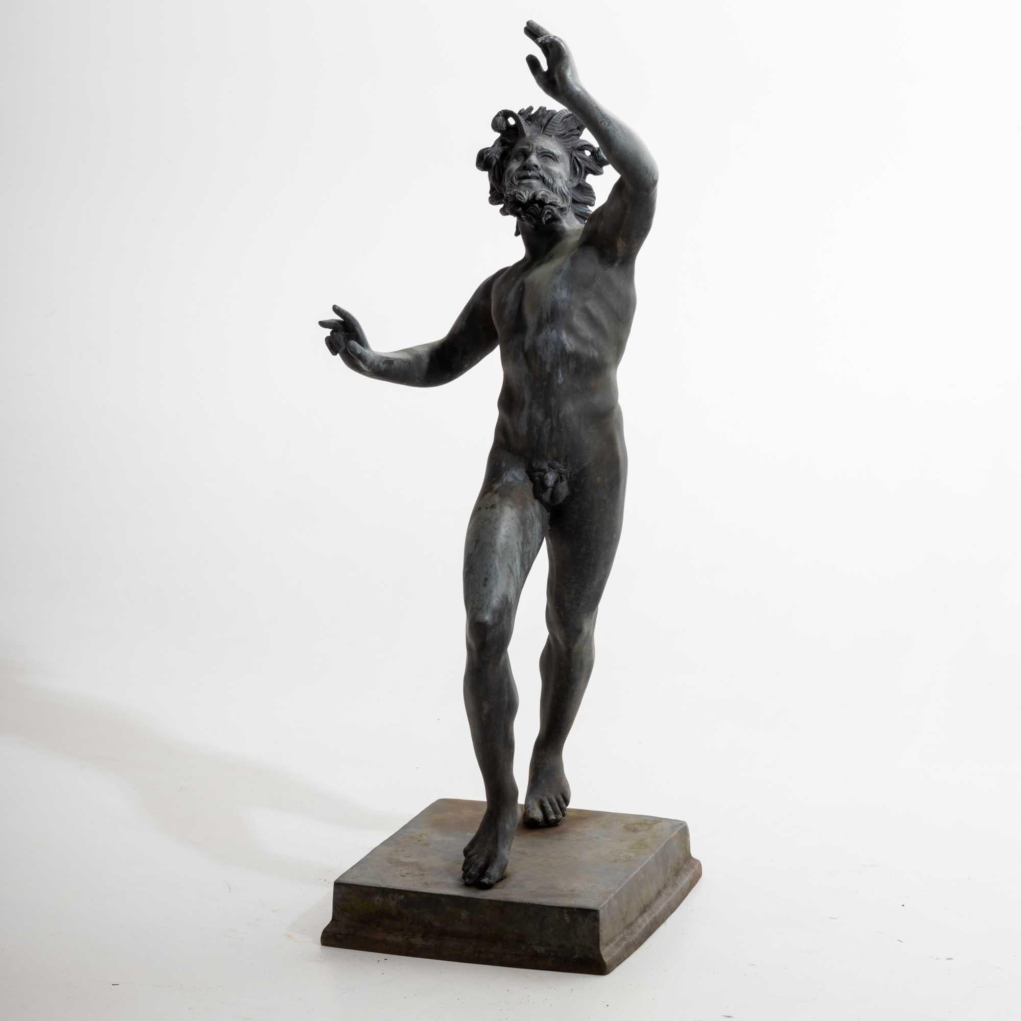 Add a touch of classical elegance to your space with this remarkable bronze sculpture depicting the dancing faun. Inspired by the original found in the House of the Faun in Pompeii, this sculpture beautifully captures the grace and vitality of the