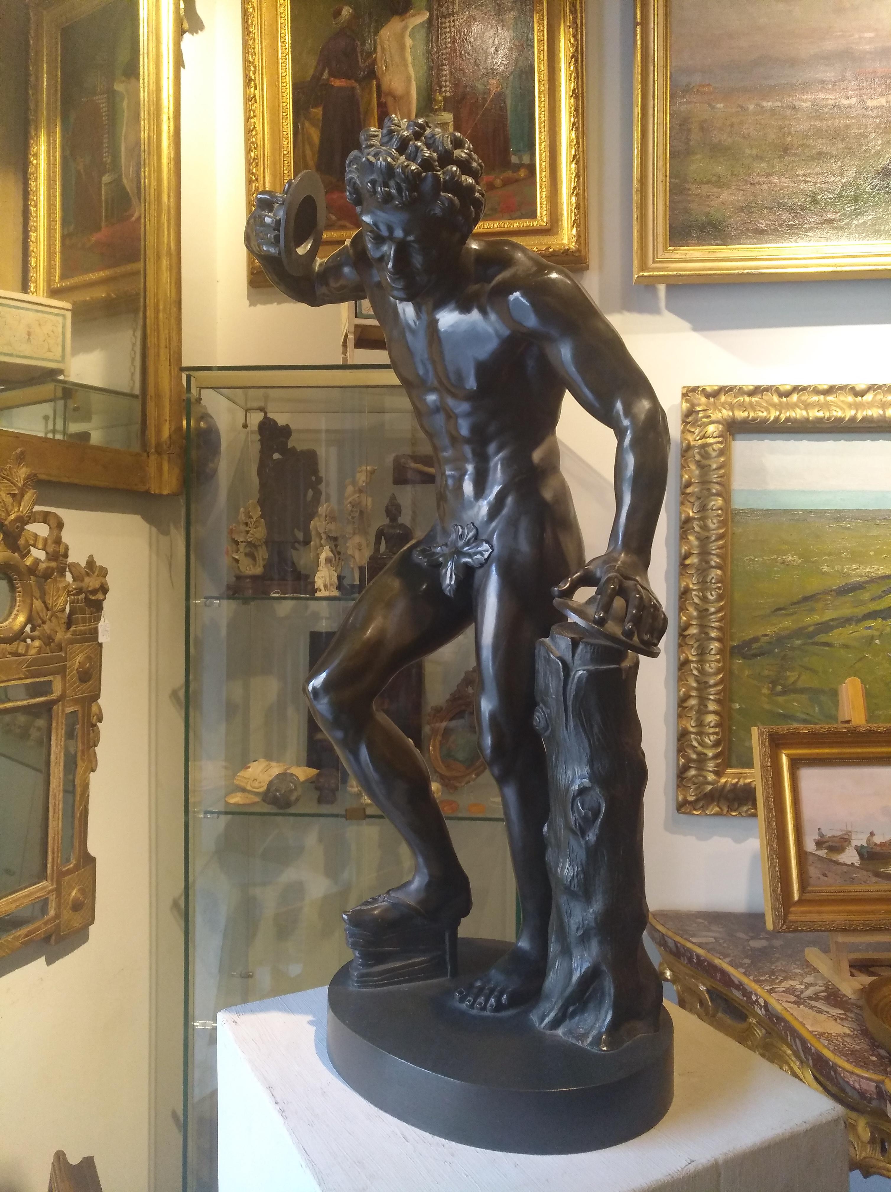 French Dancing Faun with Cymbals, Bronze Satyr Mythological, France, 19th Century For Sale