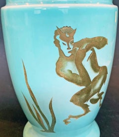 "Dancing Satyr, " Rare/Unique Art Deco Vase by Trenton Potteries, Baby Blue