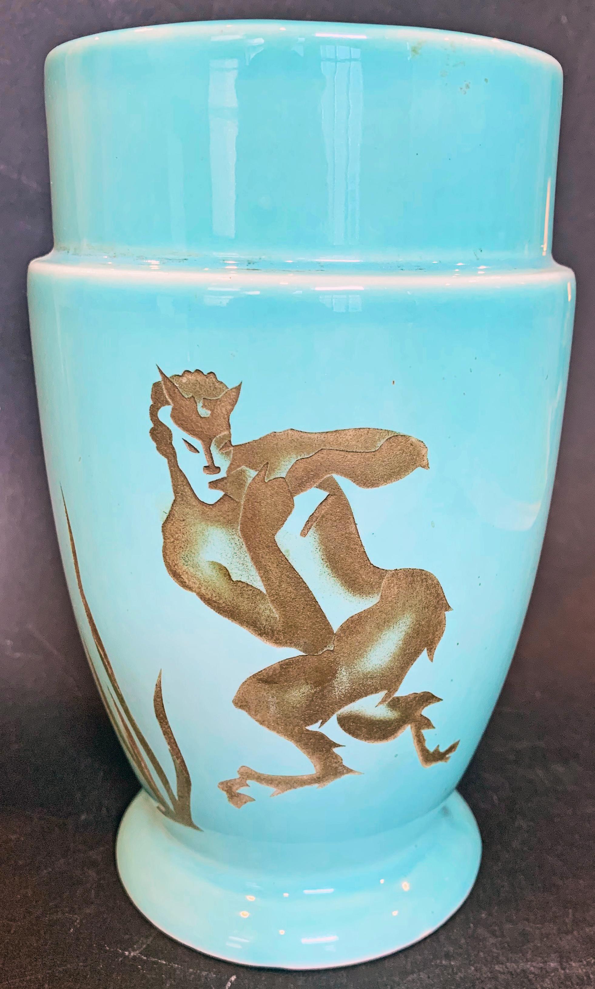 Art déco Vase rare/unique Art Déco « Dancing Satyr » de Trenton Potteries en vente