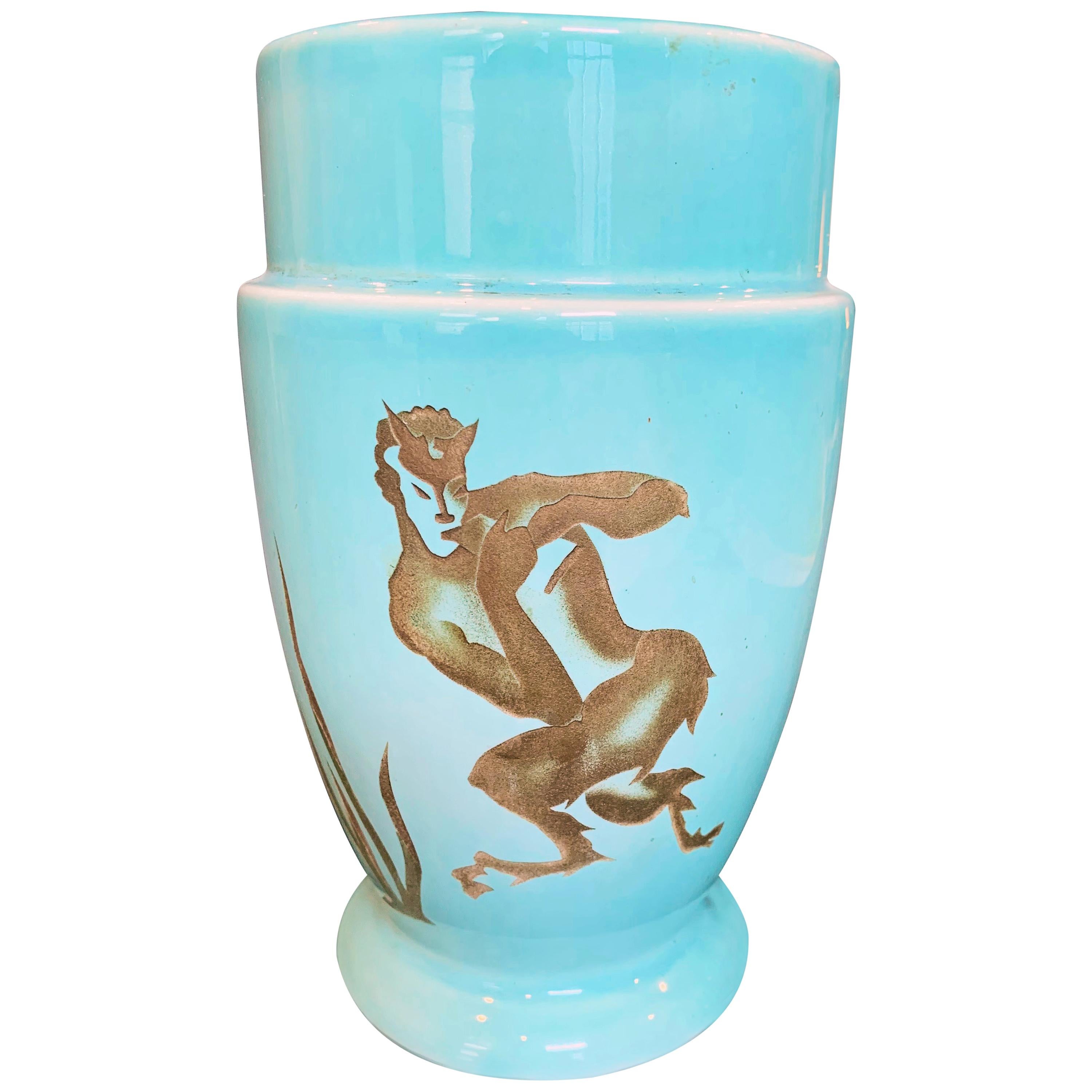 Vase rare/unique Art Déco « Dancing Satyr » de Trenton Potteries en vente