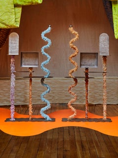 "Dancing Shelf" shelf, brushed steel and selvedges Manufacture Prelle