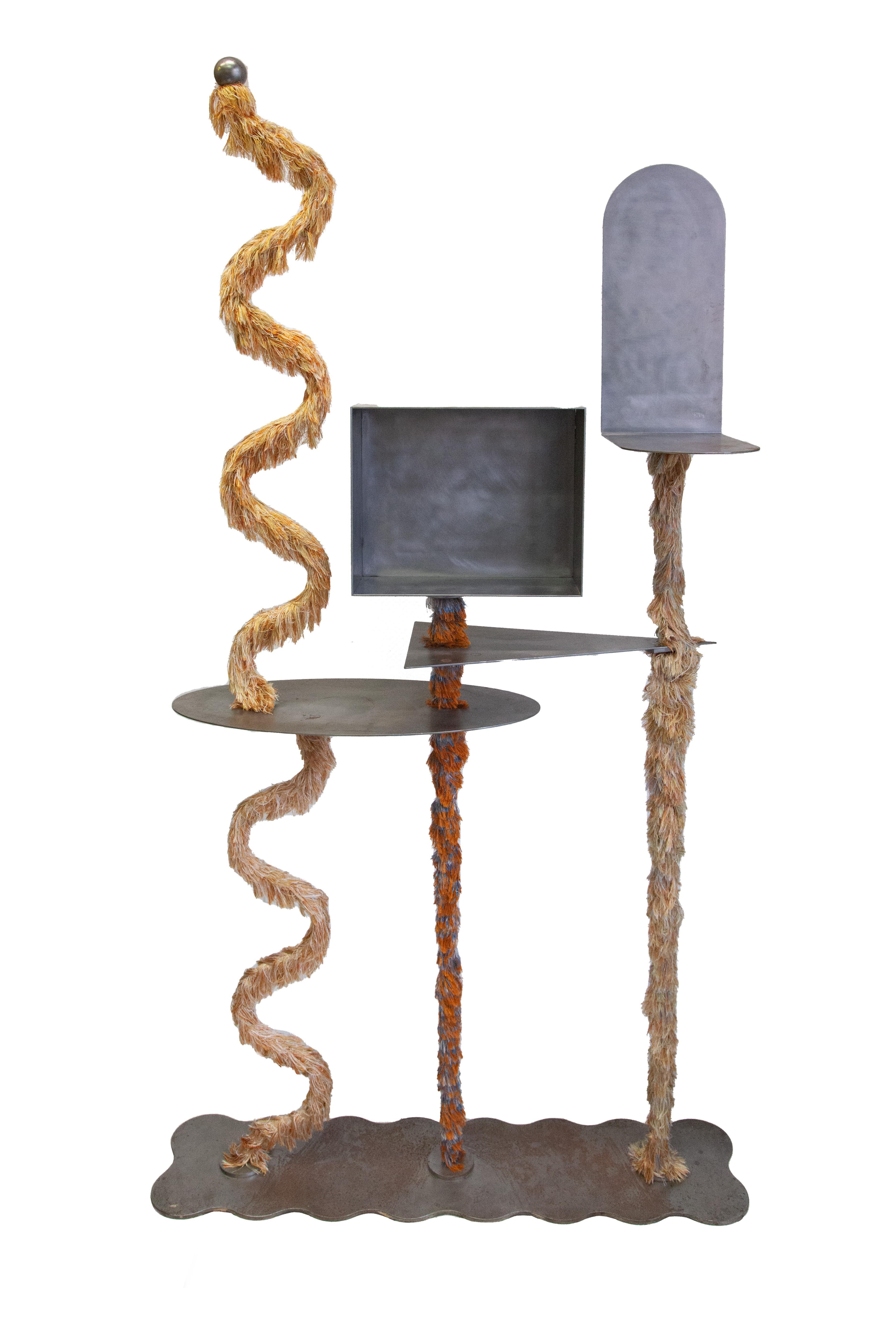 „Dancing Shelf“-Regal, gebürsteter Stahl und selvedges Manufacture Prelle (21. Jahrhundert und zeitgenössisch) im Angebot
