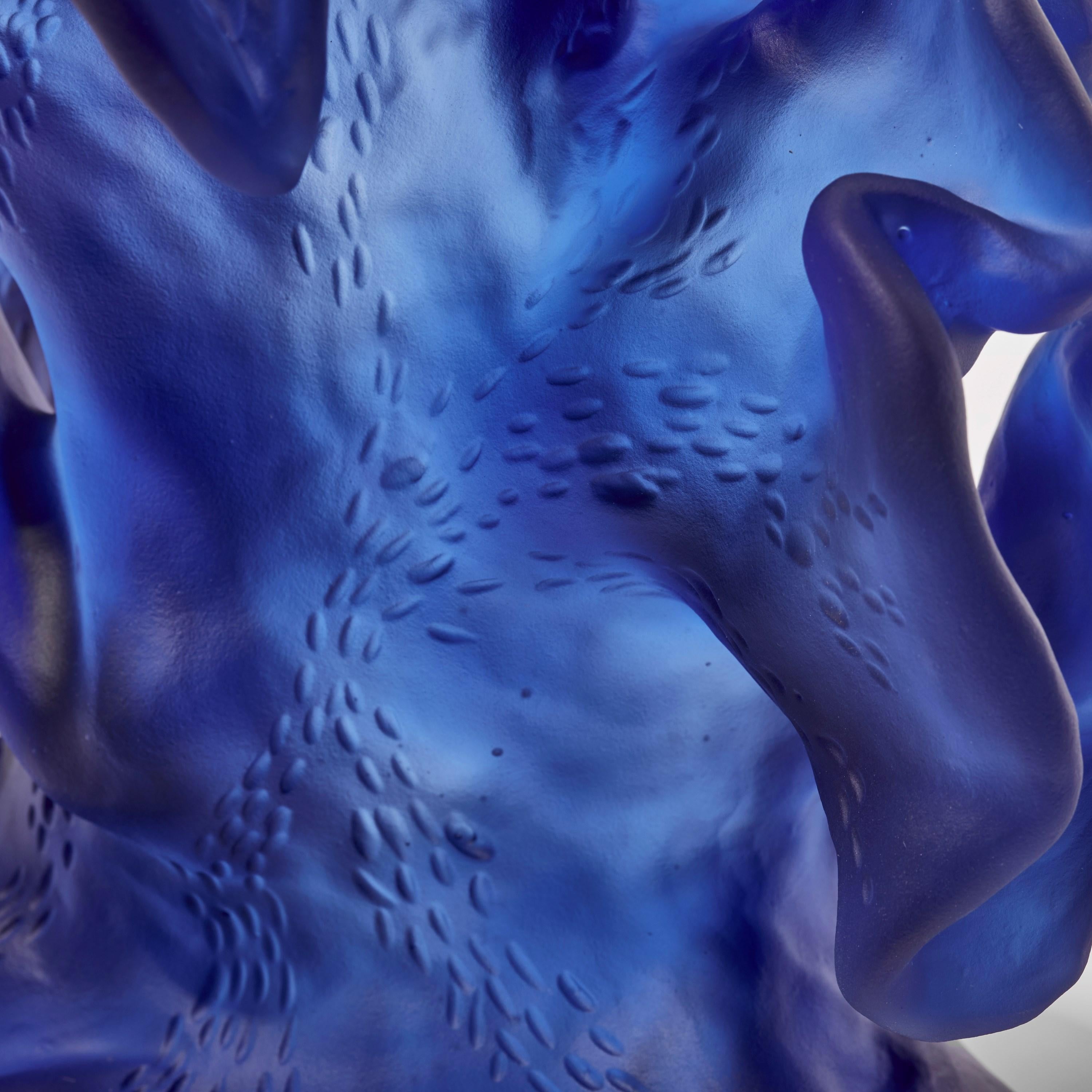 Glass  Dancing Spirit, blue organic ethereal cast glass sculpture by Monette Larsen For Sale