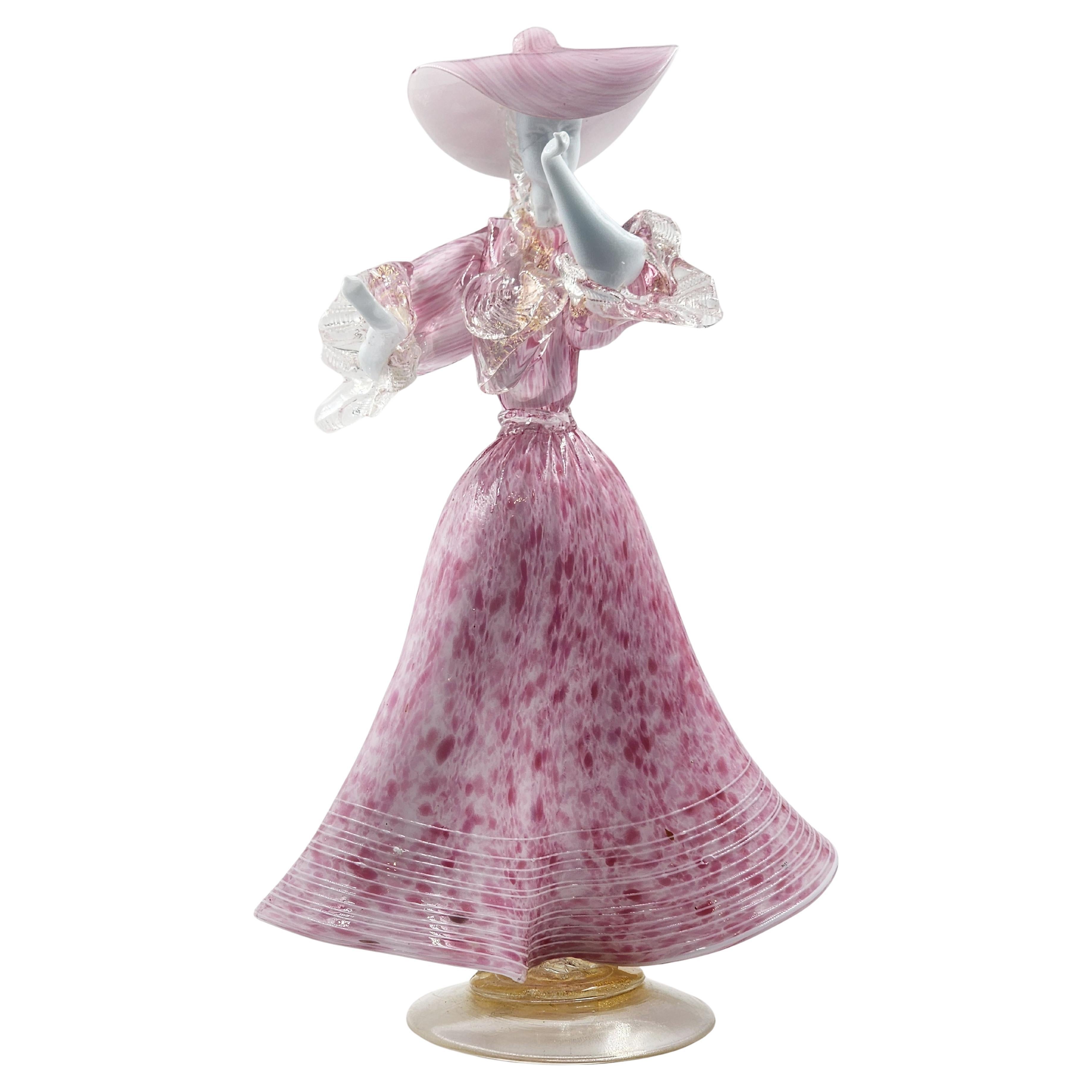 Mujer bailarina en cristal de Murano veneciano rosa, años 60