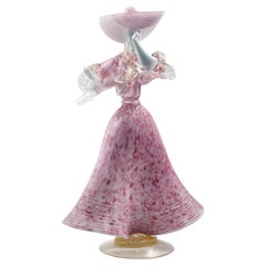 Mujer bailarina en cristal de Murano veneciano rosa, años 60