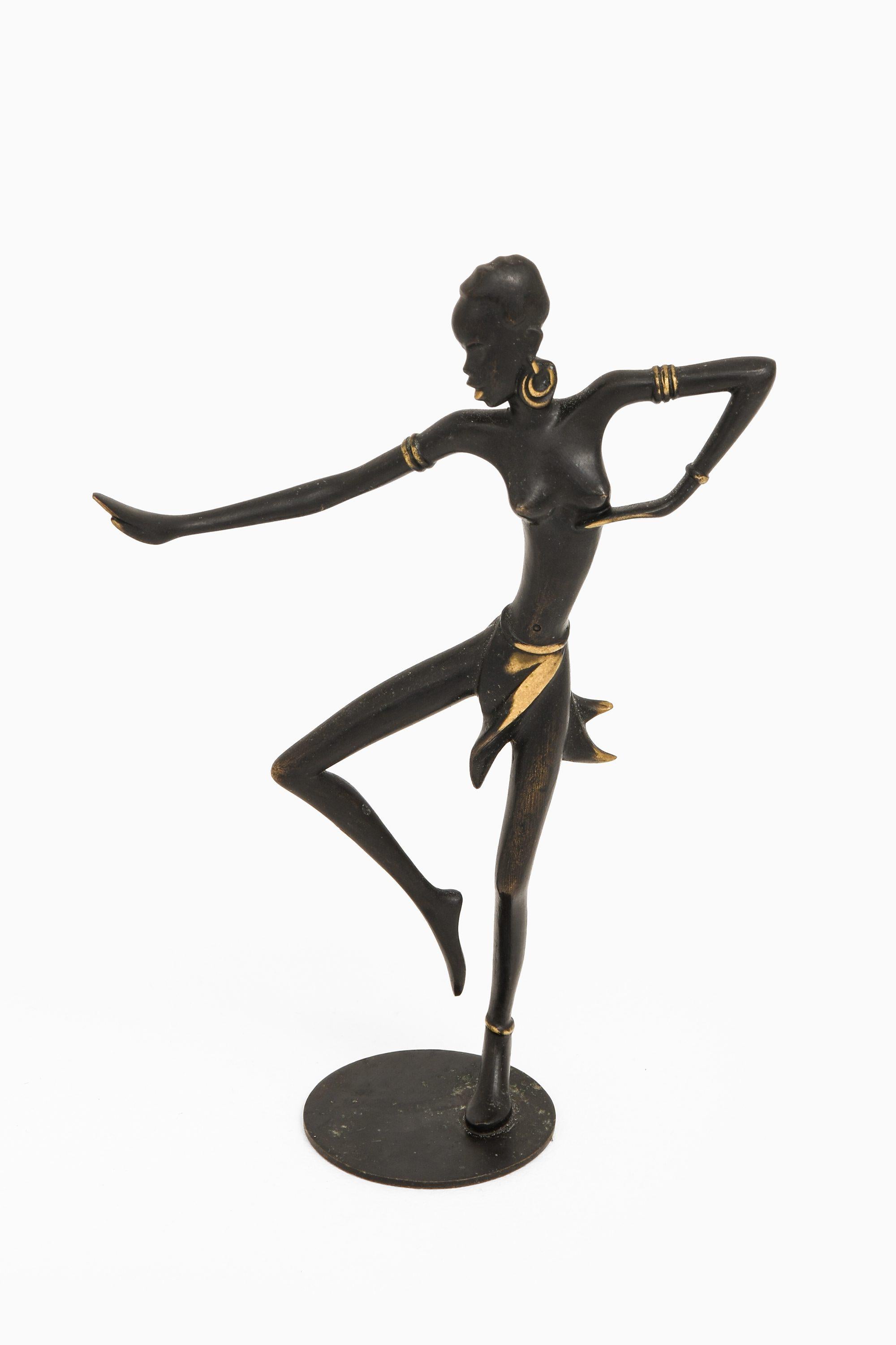 Austrian Dancing Women Sculpture in Brass by Walter Bosse, 1950's For Sale