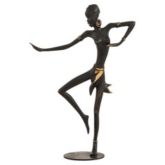 Vintage Dancing Women Sculpture in Brass by Walter Bosse, 1950's