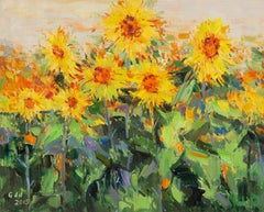 DanDan Gao - Huile sur toile originale à motifs floraux « Flower Field 1 »