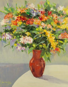 DanDan Gao Natura morta, pittura a olio originale "Fiori davanti alla mia finestra".