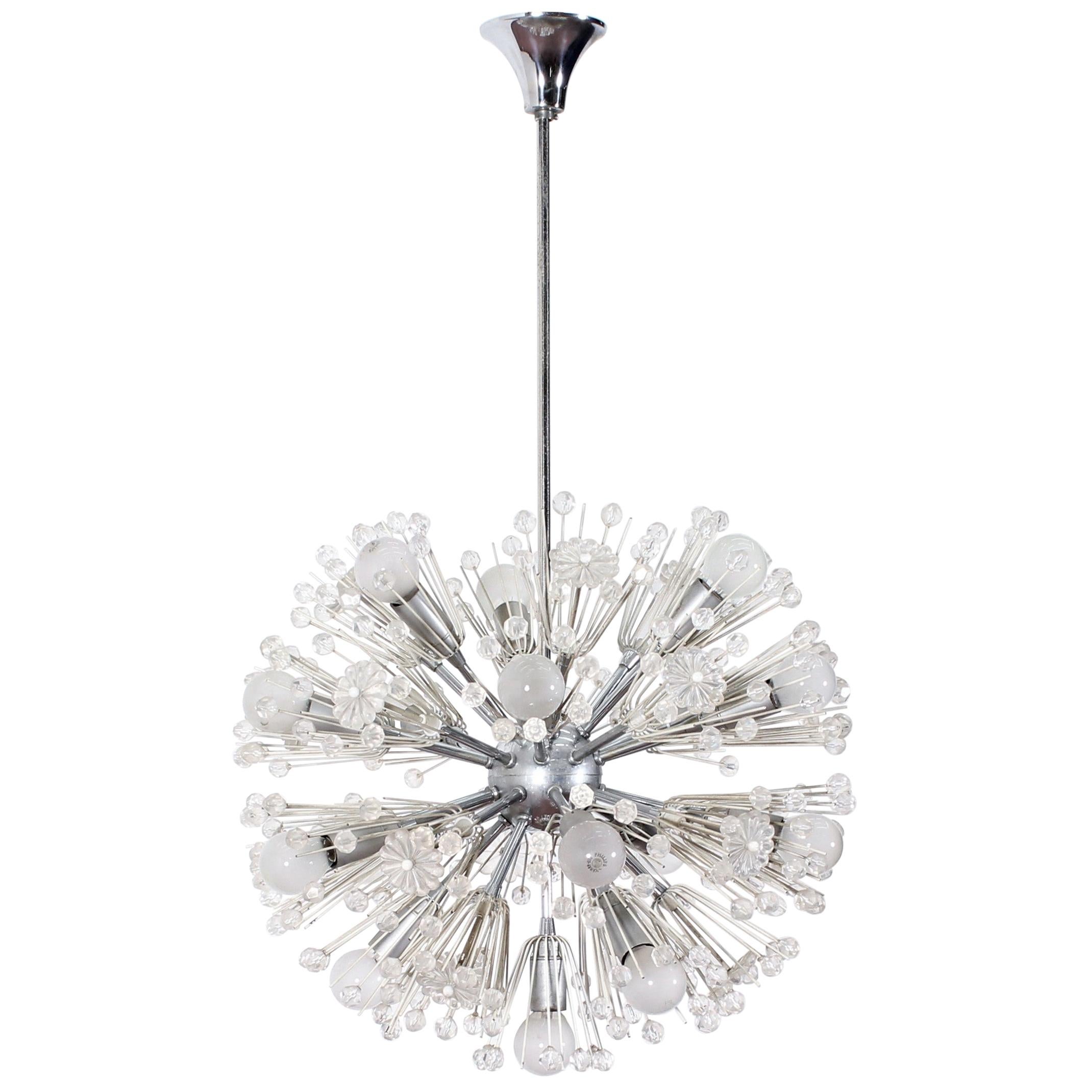 "Dandelion" by Stejnar for Nikoll Metal and Plexi Sputnik Chandelier, 1950s