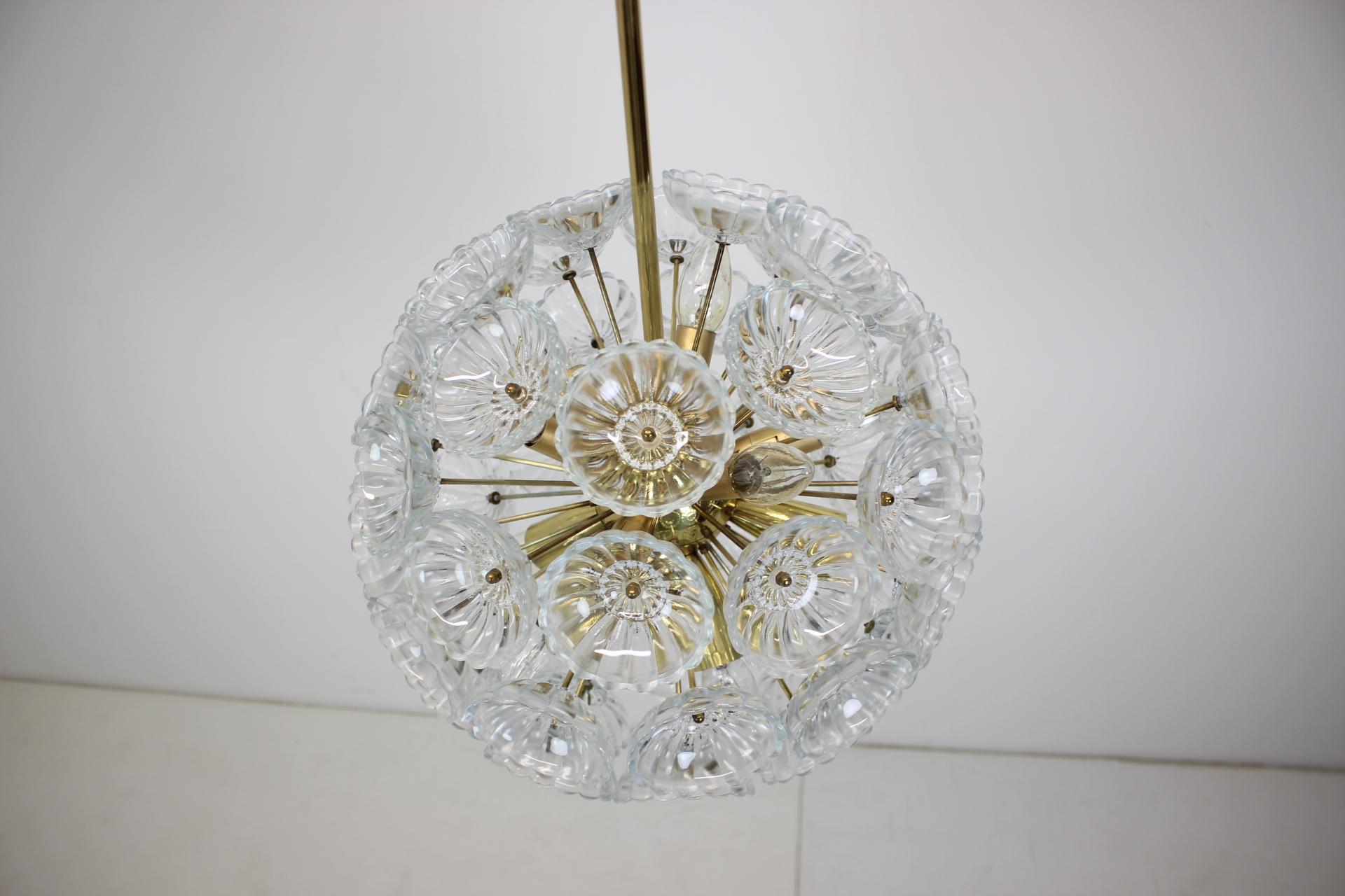 Brass Dandelion Chandelier / Kamenický Šenov, Preciosa, 1970s For Sale