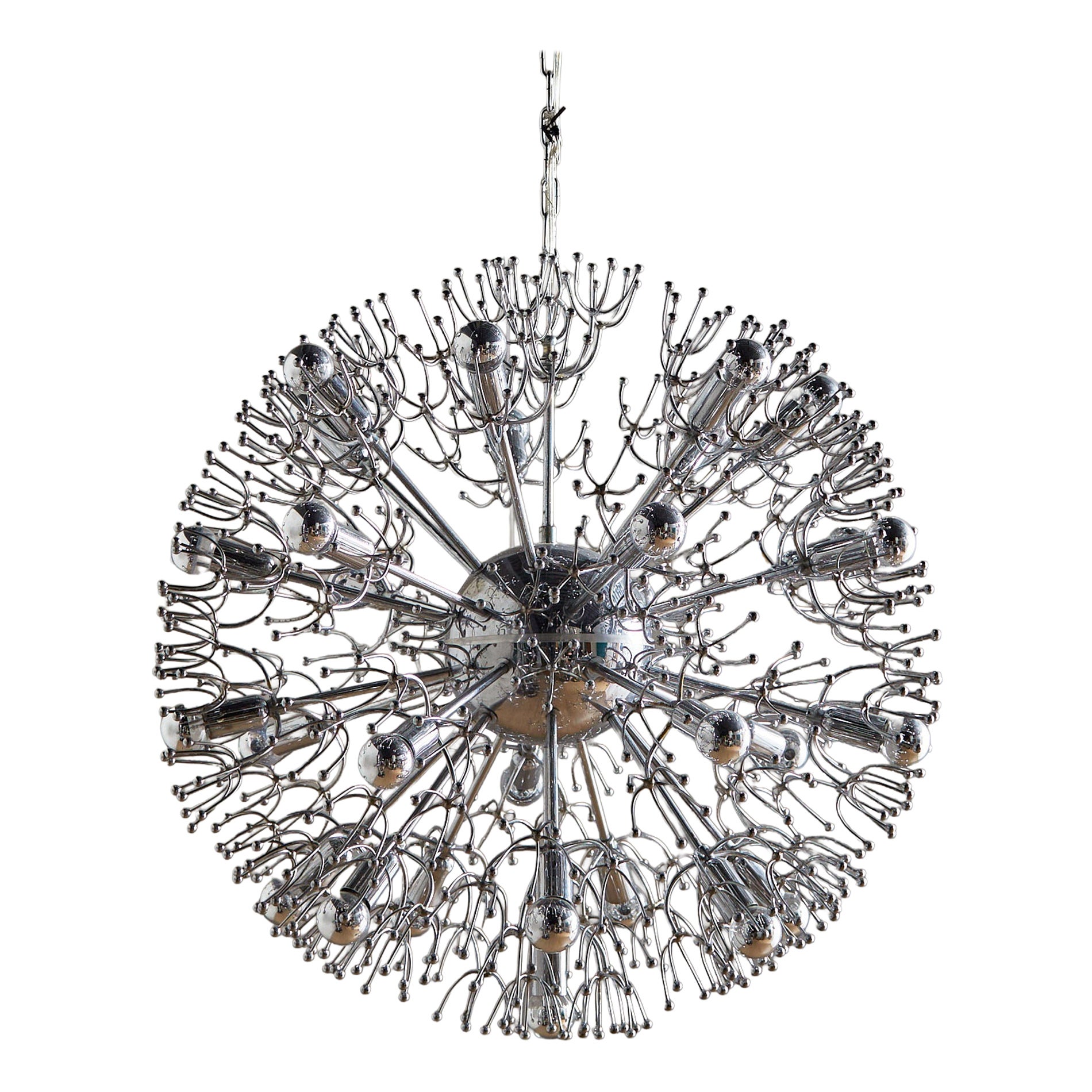 Araña Sputnik cromada "Dandelion" de Gaetano Sciolari, años 60 - 2 Disponibles en venta