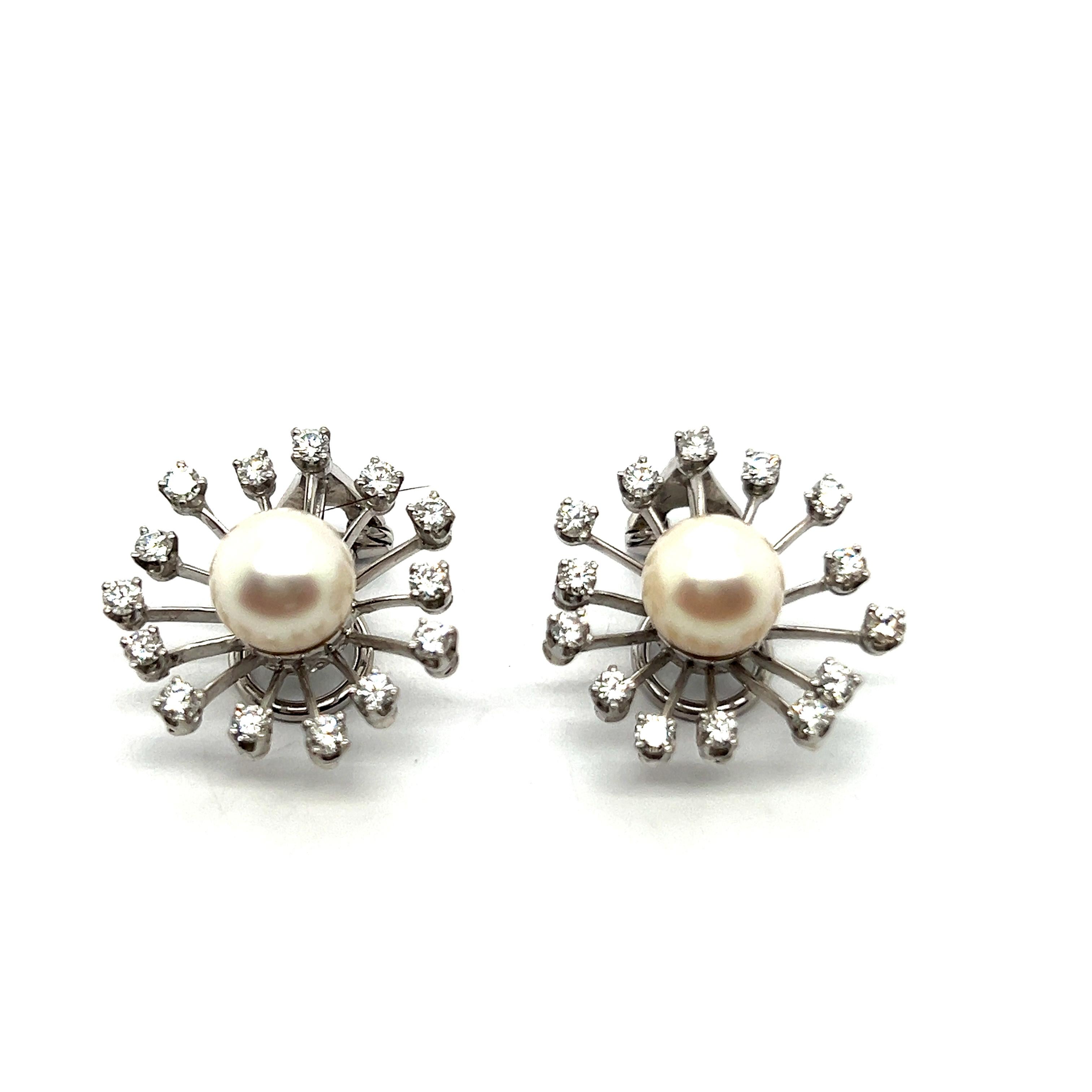 Dandelion Earrings with Cultured Pearls & Diamonds in 18 Karat White Gold For Sale 4