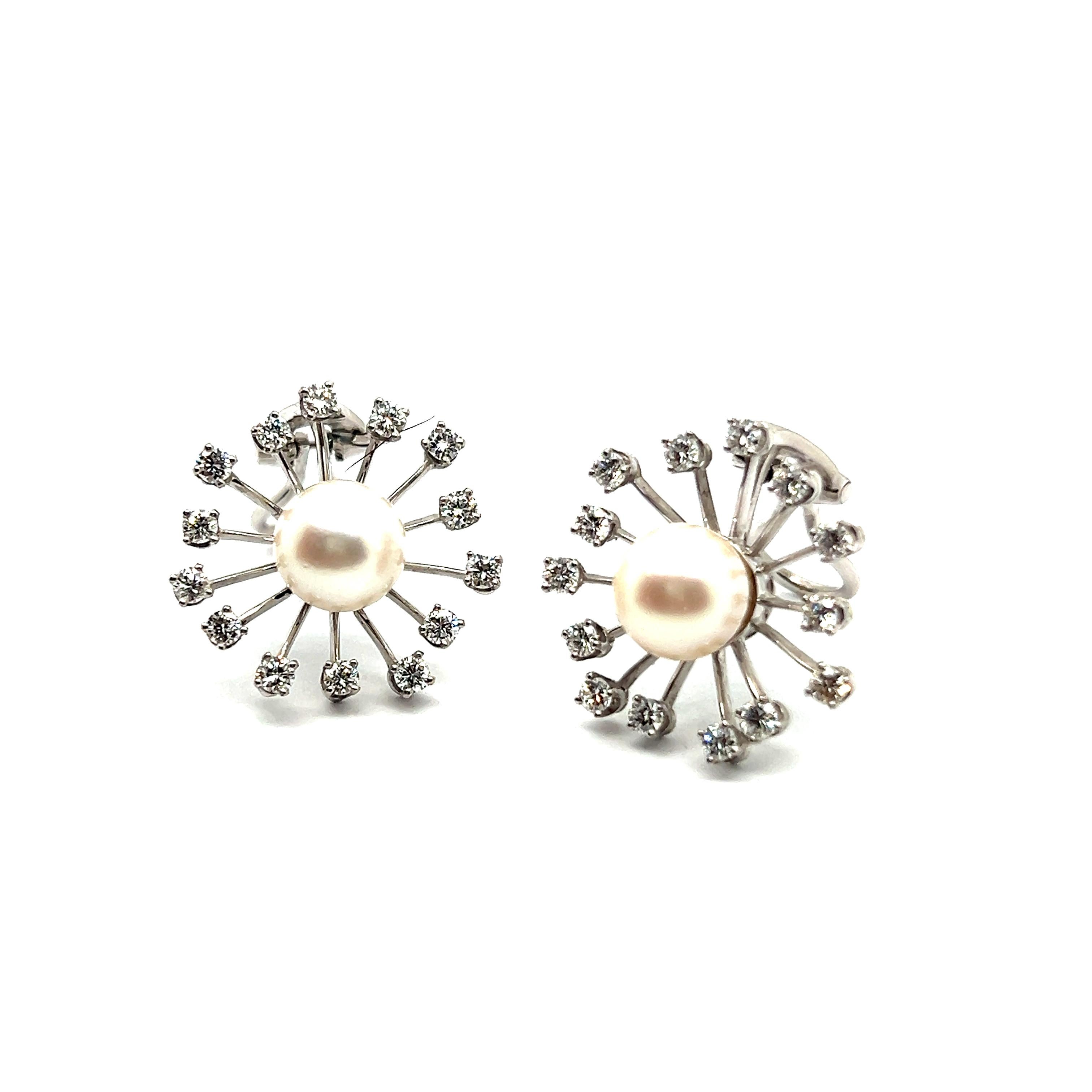 Dandelion Earrings with Cultured Pearls & Diamonds in 18 Karat White Gold For Sale 6
