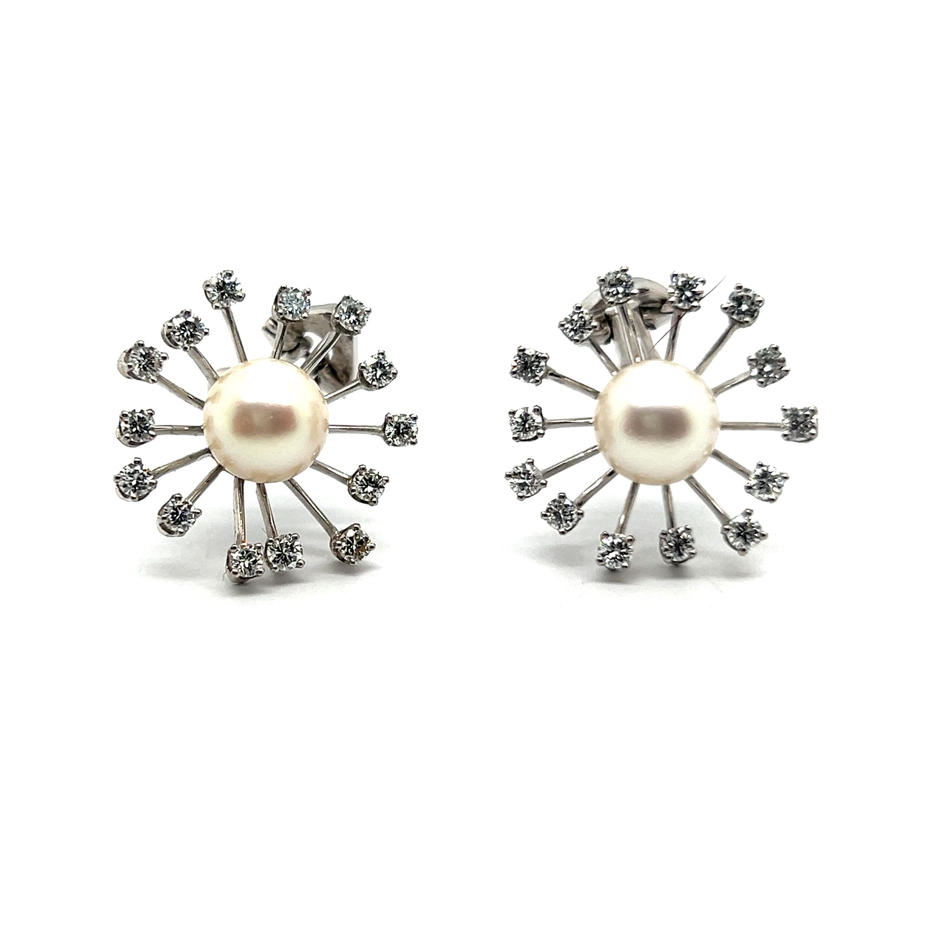 Dandelion Earrings with Cultured Pearls & Diamonds in 18 Karat White Gold For Sale 7
