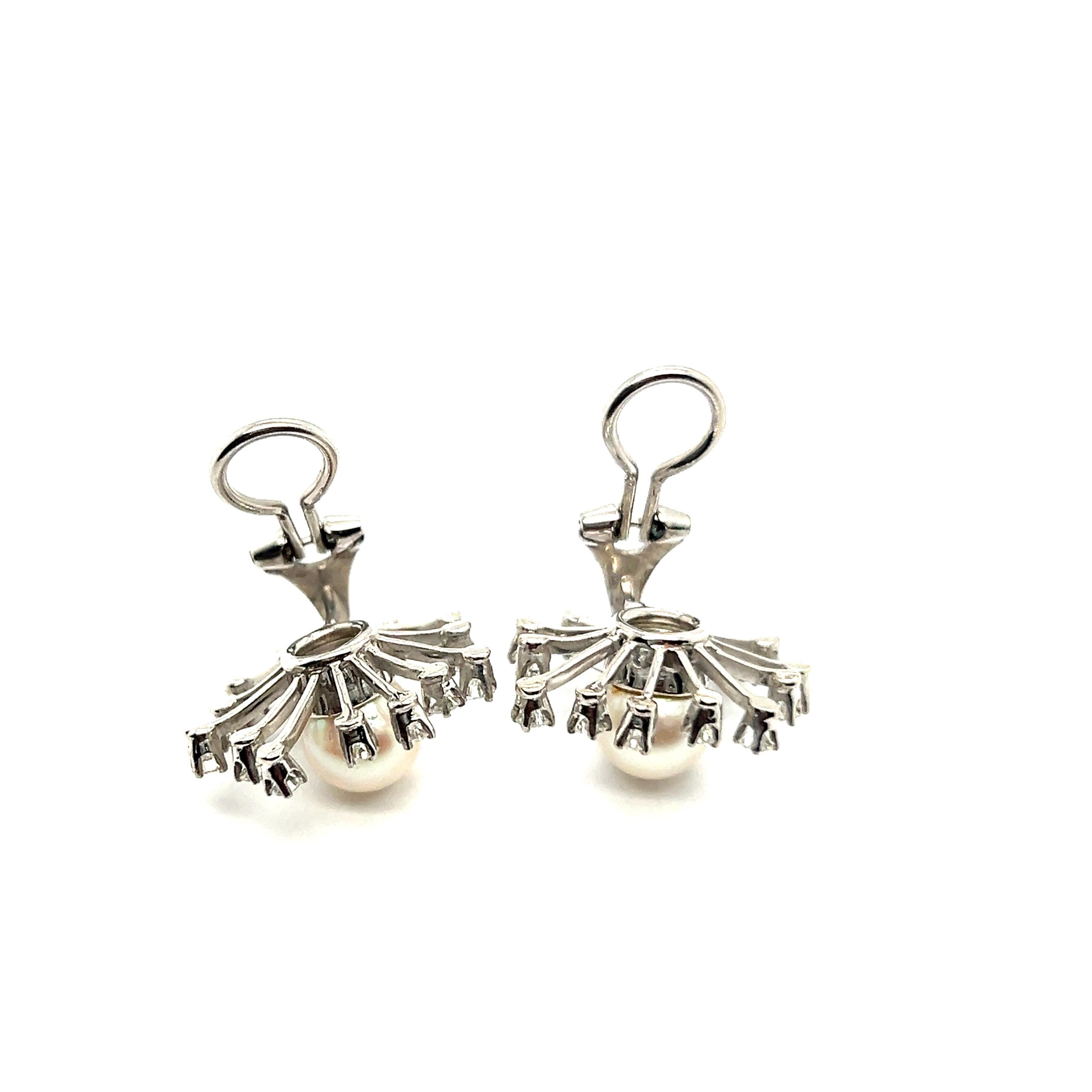 Dandelion Earrings with Cultured Pearls & Diamonds in 18 Karat White Gold For Sale 8