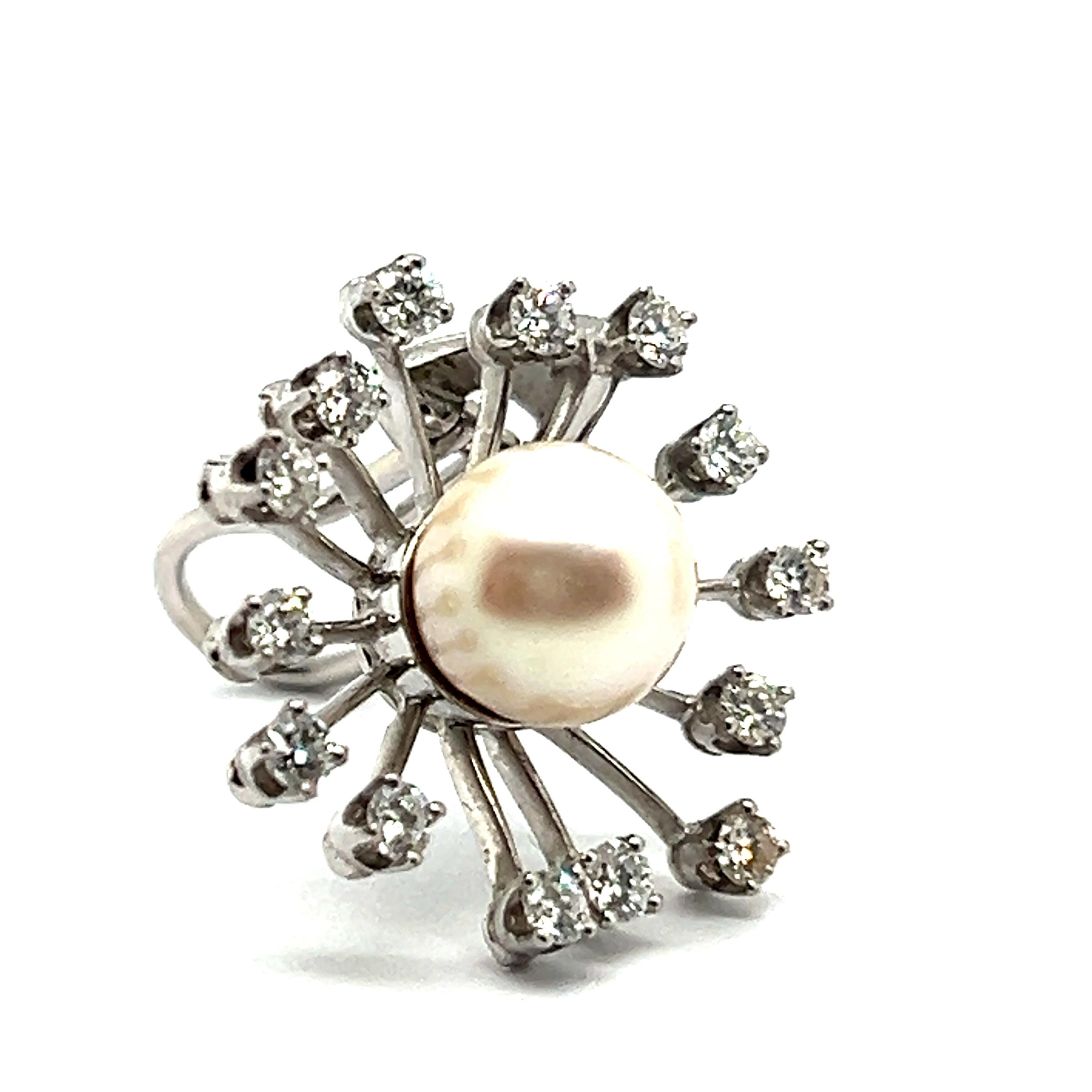 Dandelion Earrings with Cultured Pearls & Diamonds in 18 Karat White Gold For Sale 11