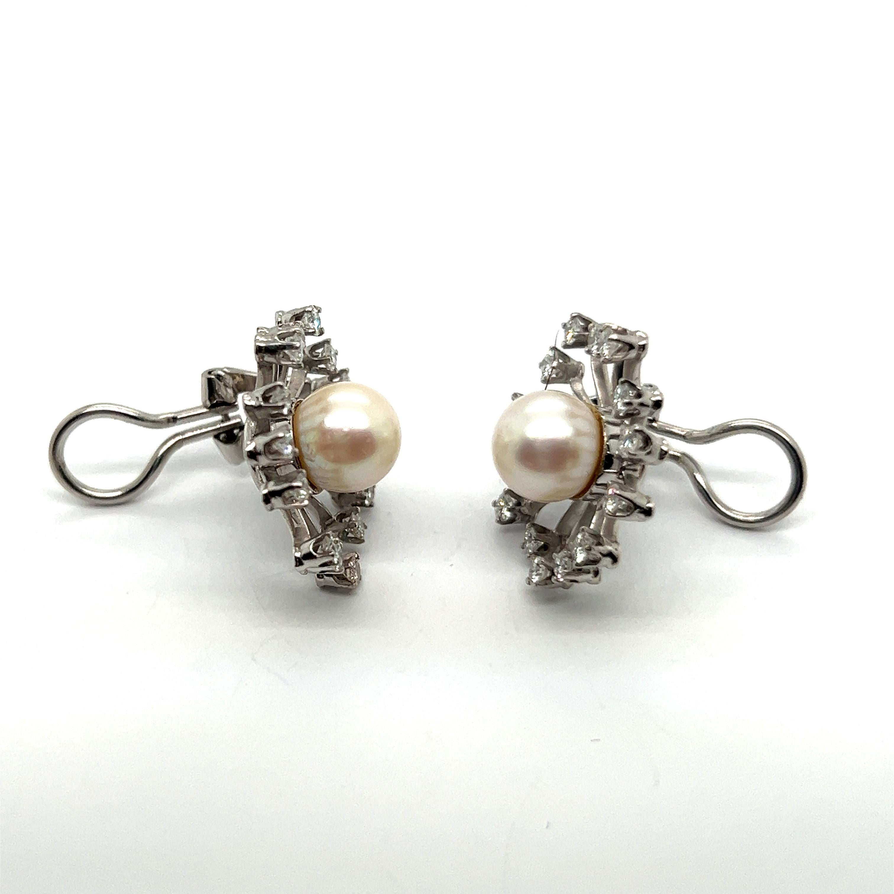 Women's or Men's Dandelion Earrings with Cultured Pearls & Diamonds in 18 Karat White Gold For Sale