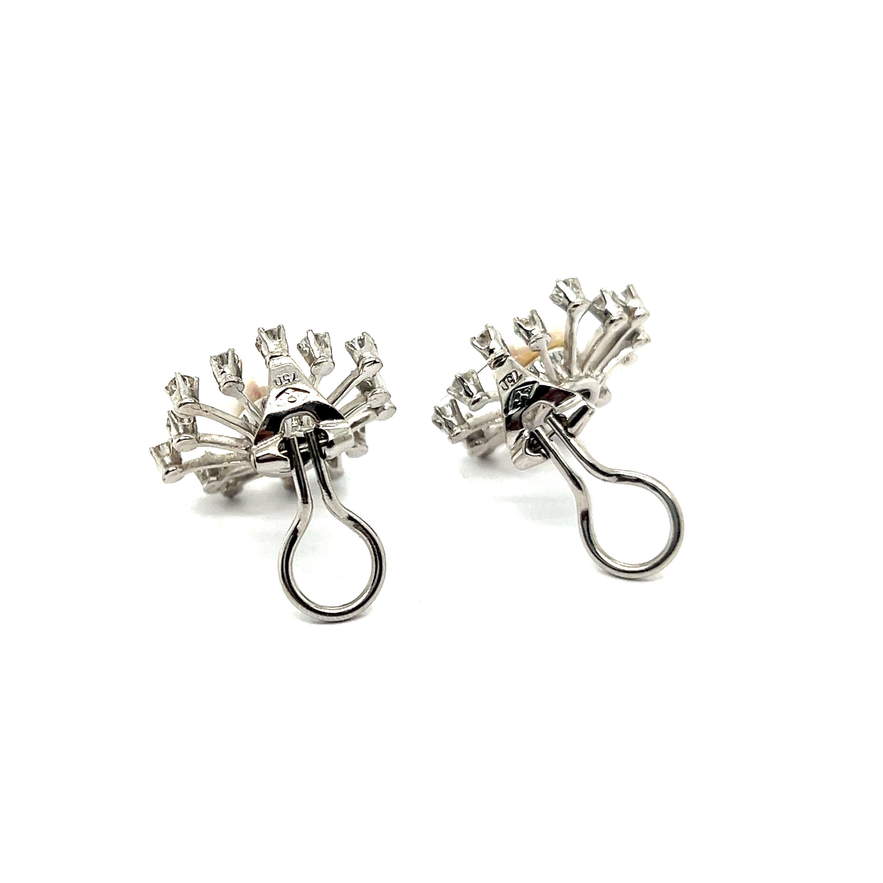 Dandelion Earrings with Cultured Pearls & Diamonds in 18 Karat White Gold For Sale 2