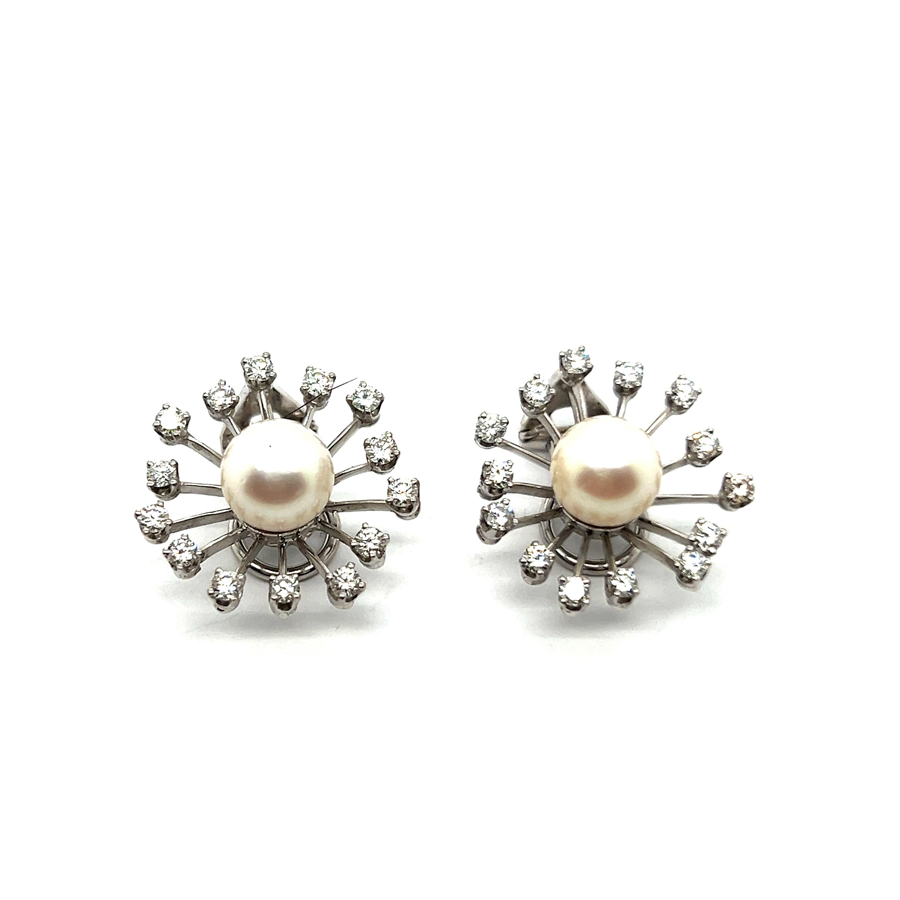Dandelion Earrings with Cultured Pearls & Diamonds in 18 Karat White Gold For Sale 3