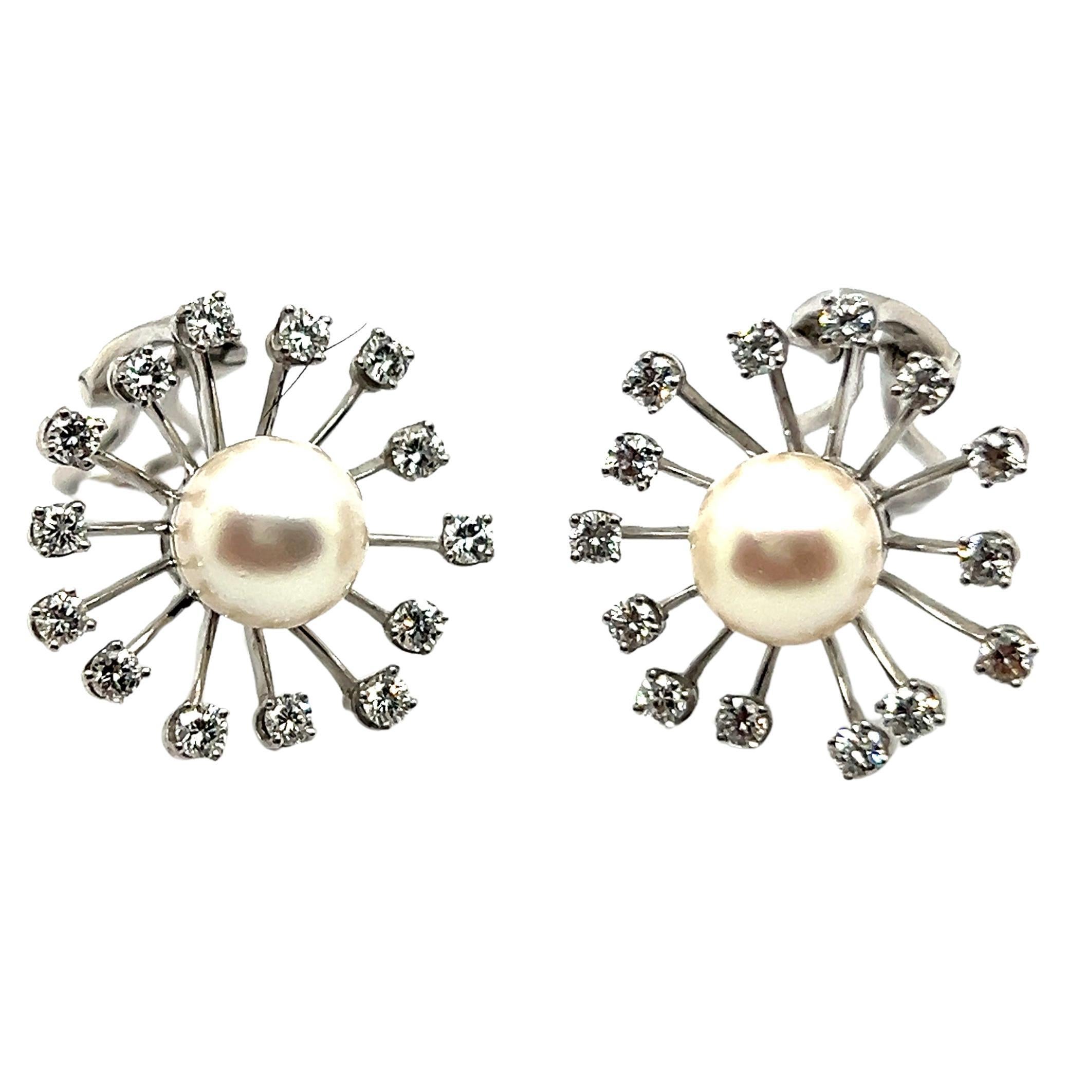 Dandelion Earrings with Cultured Pearls & Diamonds in 18 Karat White Gold