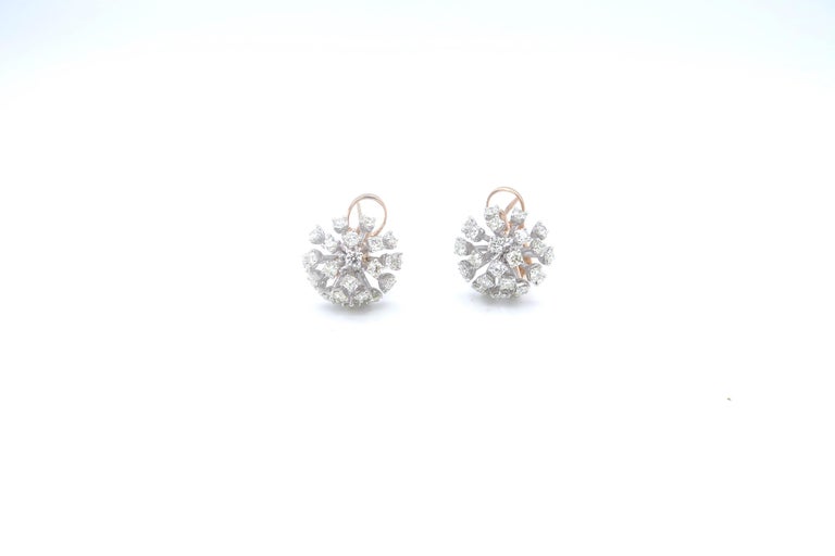 Contemporary Dandelion Flower Diamond Earrings White and Rose Gold For Sale