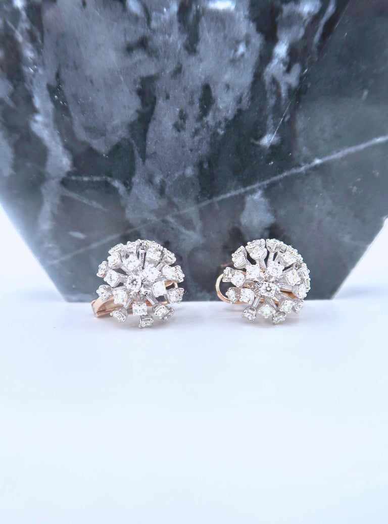 Women's Dandelion Flower Diamond Earrings White and Rose Gold For Sale