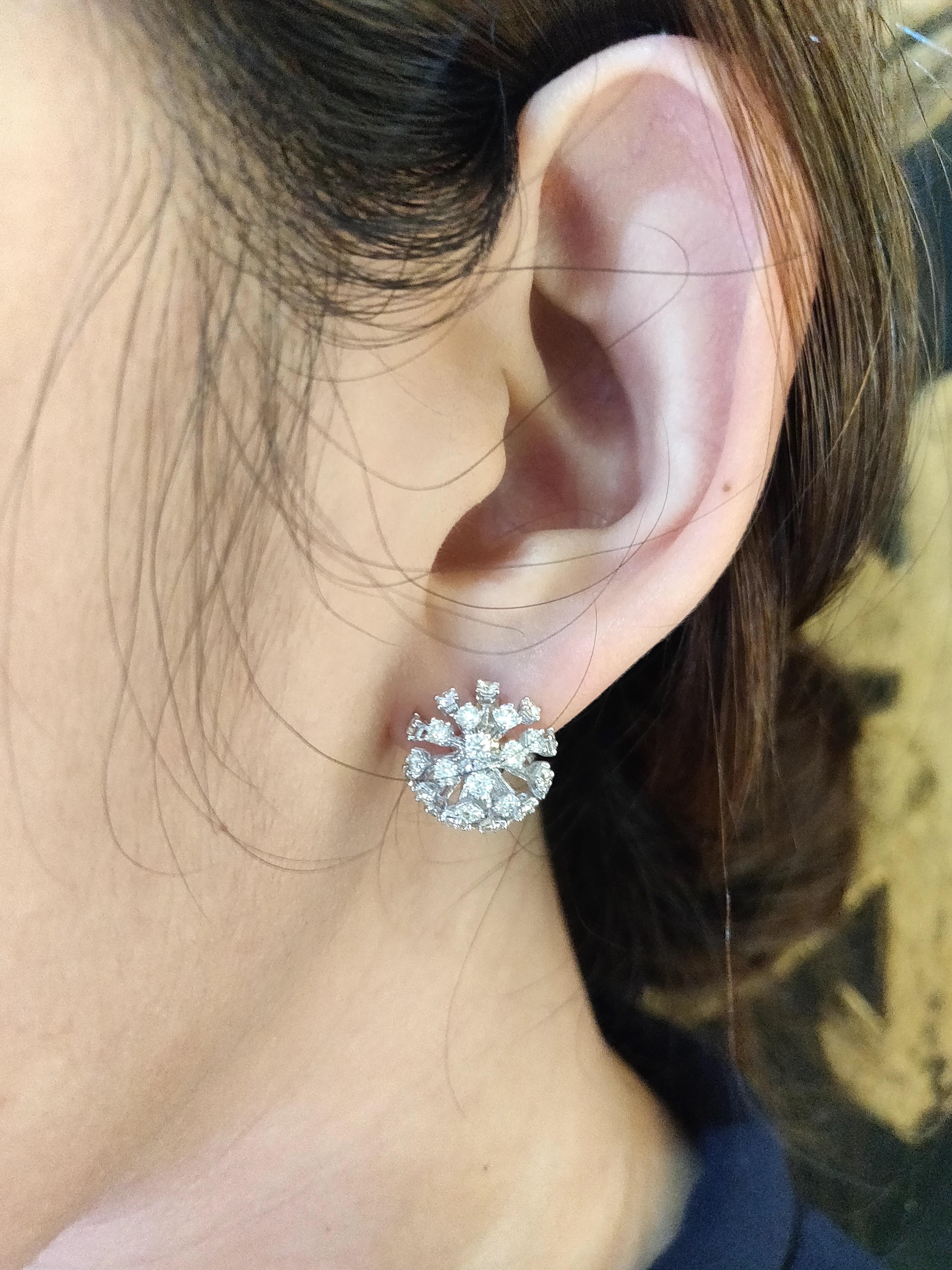 Brilliant Cut Dandelion Flower Diamond Earrings White and Rose Gold For Sale