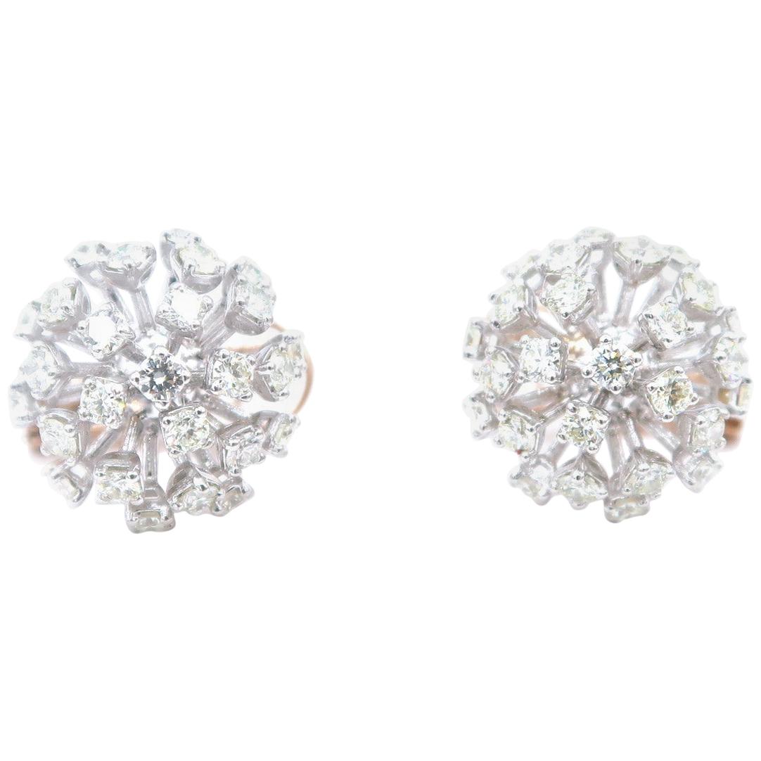 Dandelion Flower Diamond Earrings White and Rose Gold For Sale
