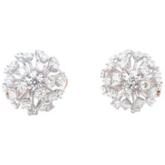 Dandelion Flower Diamond Earrings White and Rose Gold