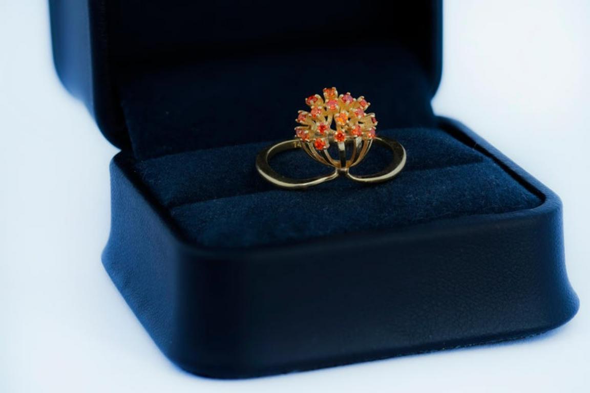 Dandelion Flower Ring With Orange Lab Sapphires In 14k Gold 5