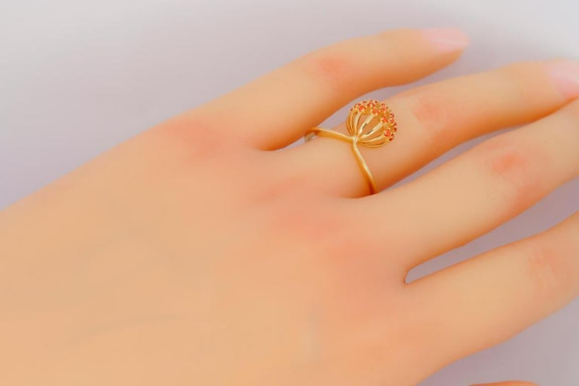 Dandelion Flower Ring With Orange Lab Sapphires In 14k Gold 8