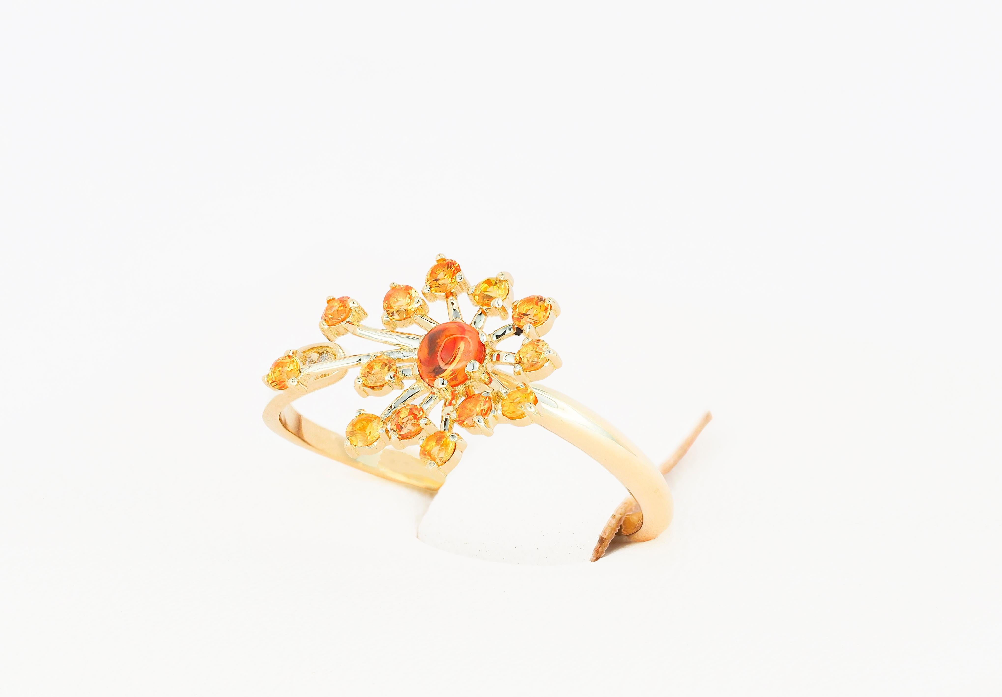 Dandelion flower ring with sapphires and diamonds.  For Sale 1