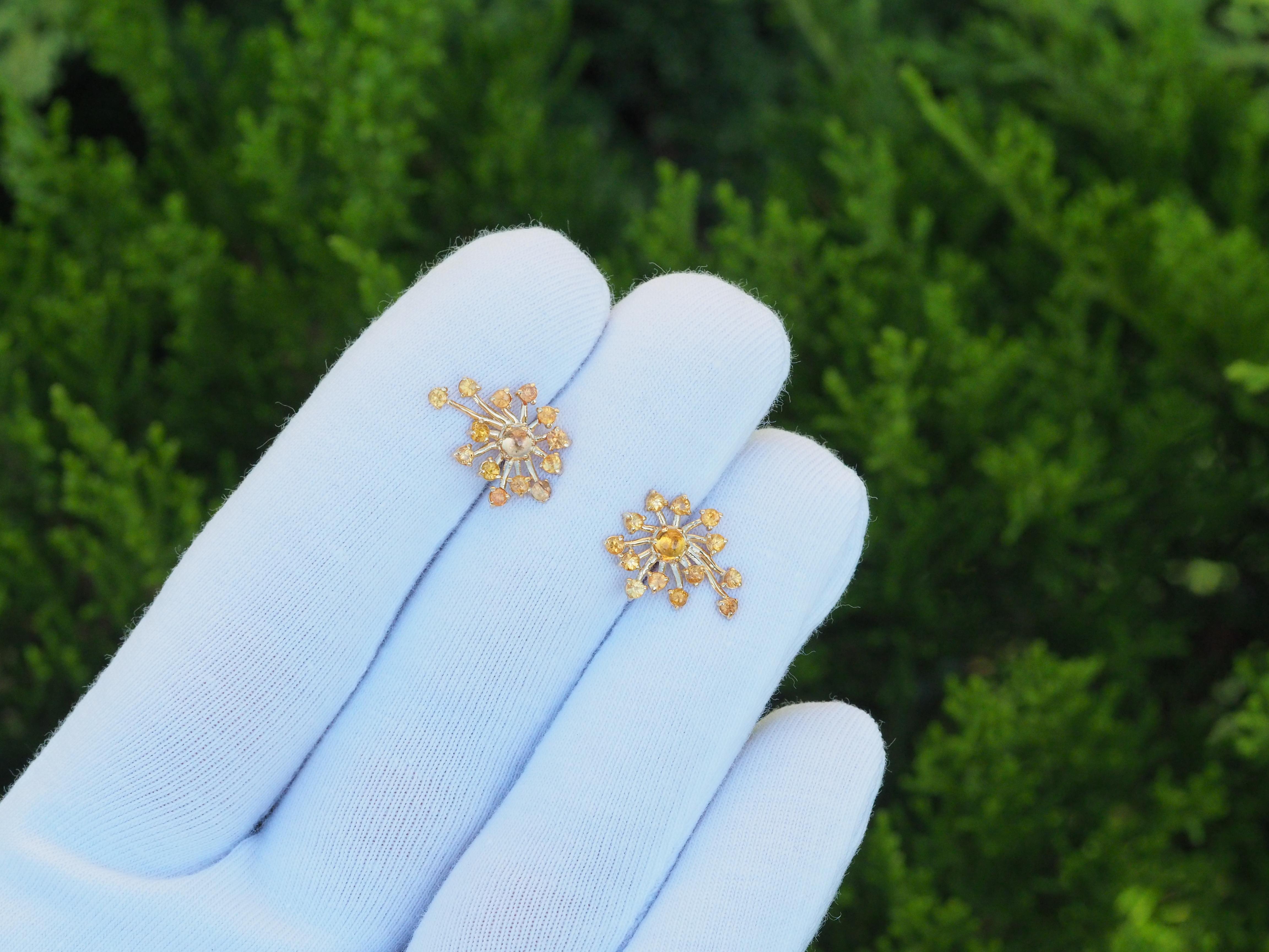 Dandelion Flower Set, Ring and Earrings with Yellow Sapphires and Diamonds For Sale 7