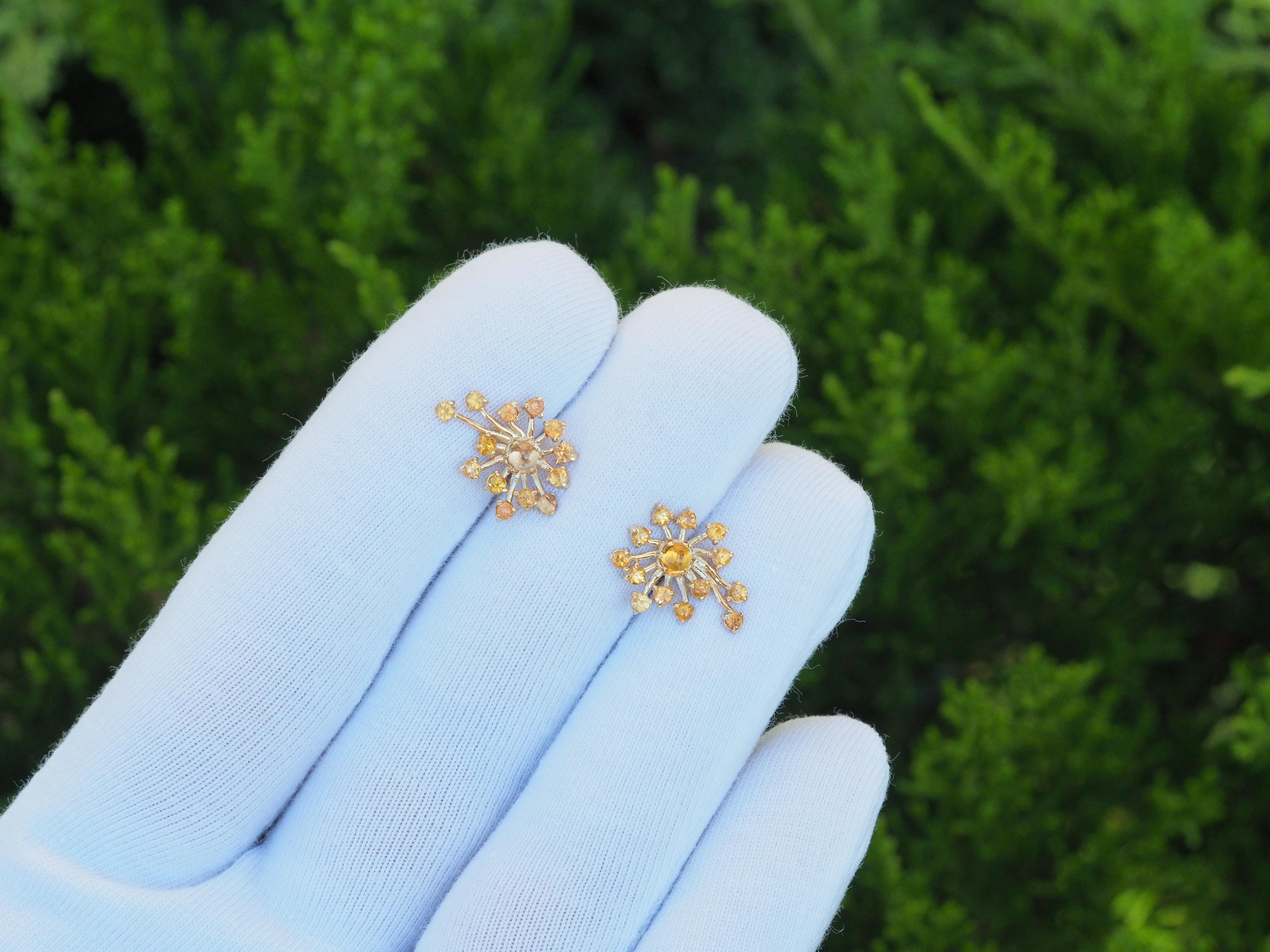 Cabochon Dandelion Flower Set, Ring and Earrings with Yellow Sapphires and Diamonds For Sale