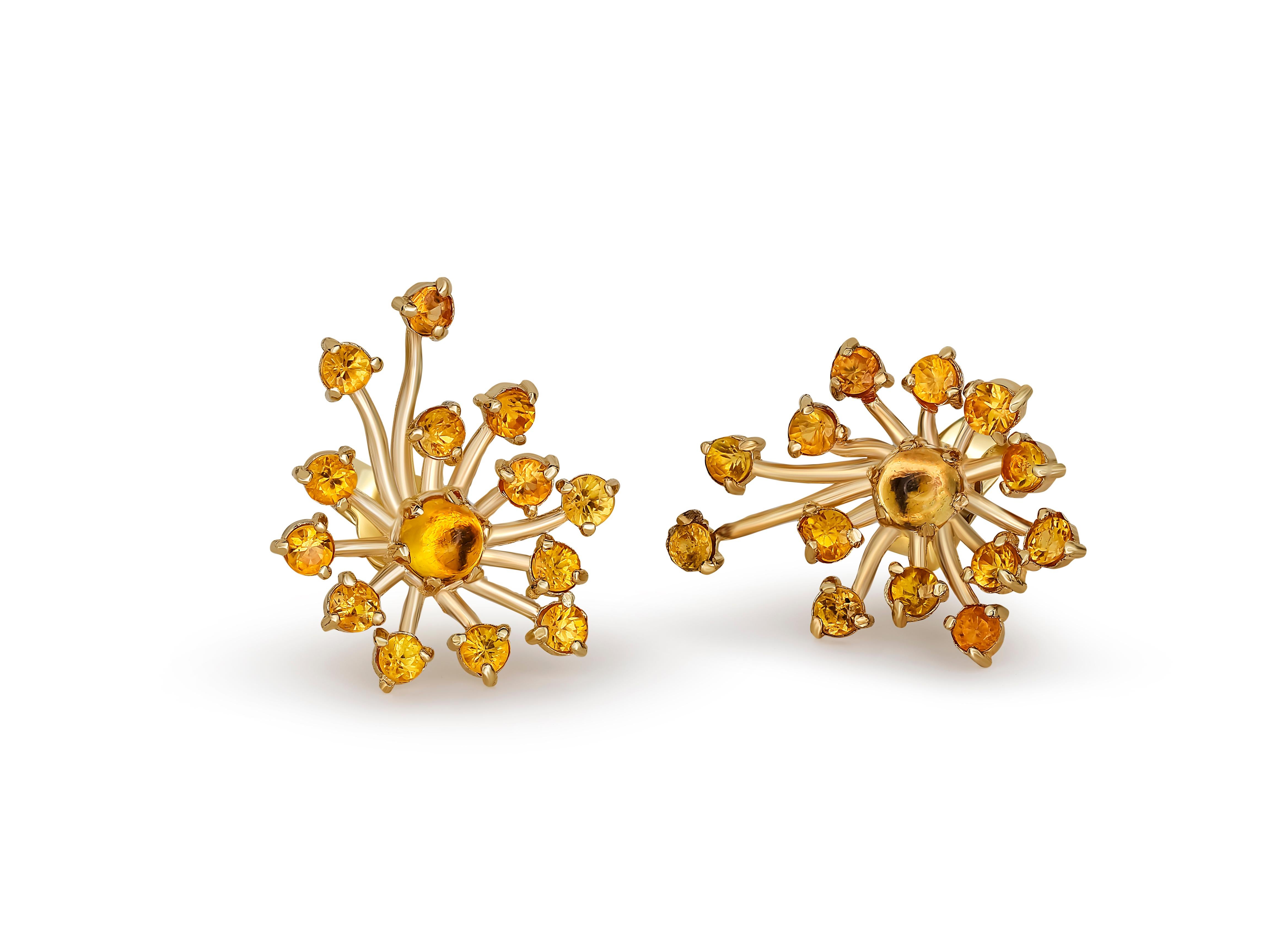 Women's or Men's Dandelion Flower Set, Ring and Earrings with Yellow Sapphires and Diamonds