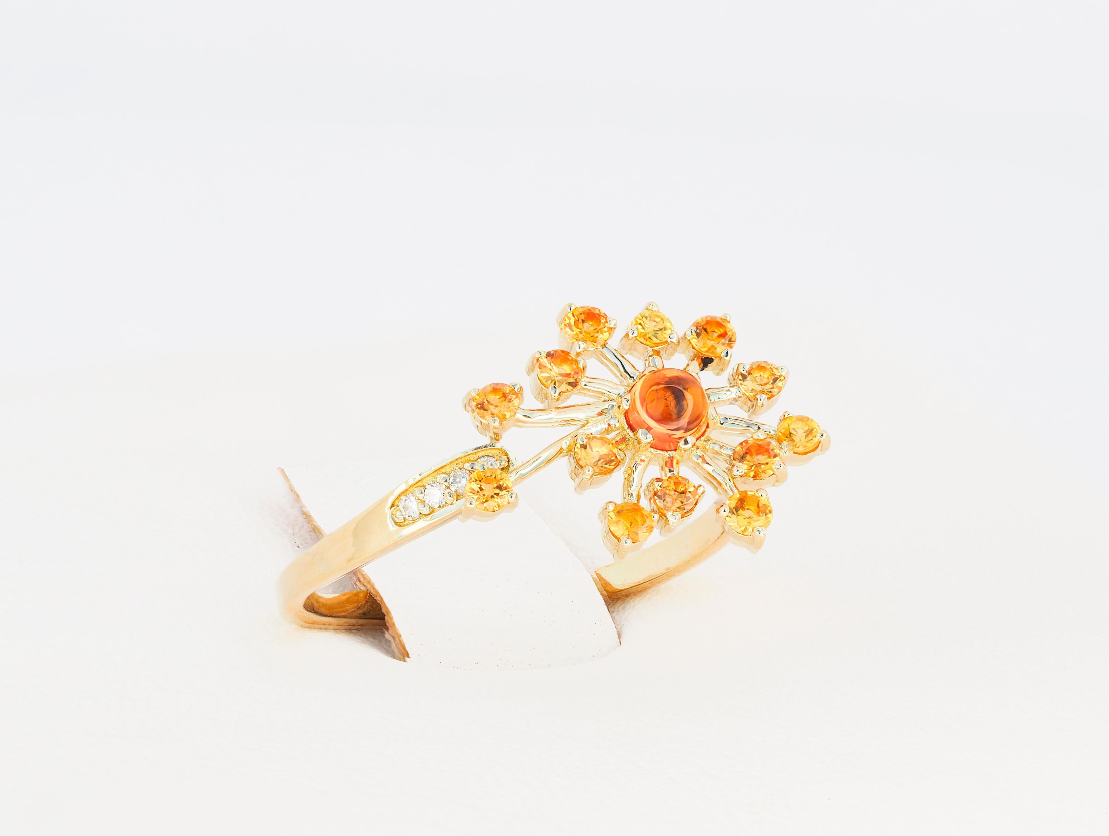 Women's or Men's Dandelion Flower Set, Ring and Earrings with Yellow Sapphires and Diamonds For Sale