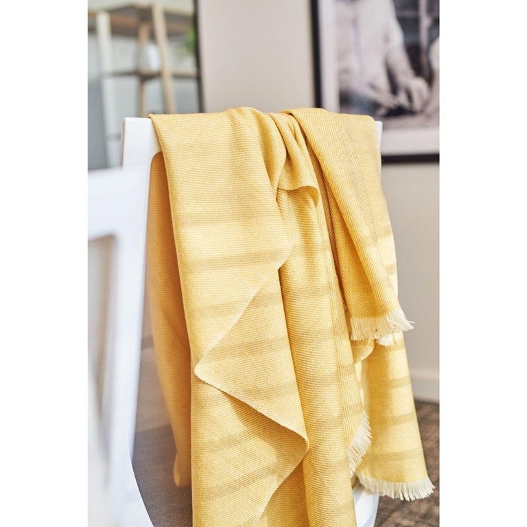 Dandelion Handloom Throw / Blanket in Soft Yellow Shade in Merino Twill